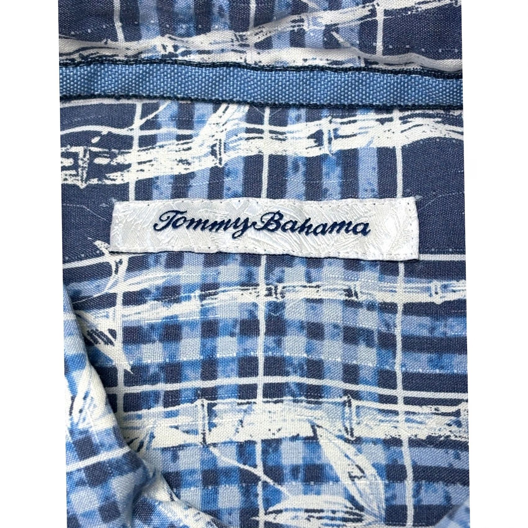 Tommy Bahama Tommy Bahama Mens Large Blue Bamboo Plaid Silk Blend Short Sleeve Button Up Shirt Size US 33 - 3 Thumbnail