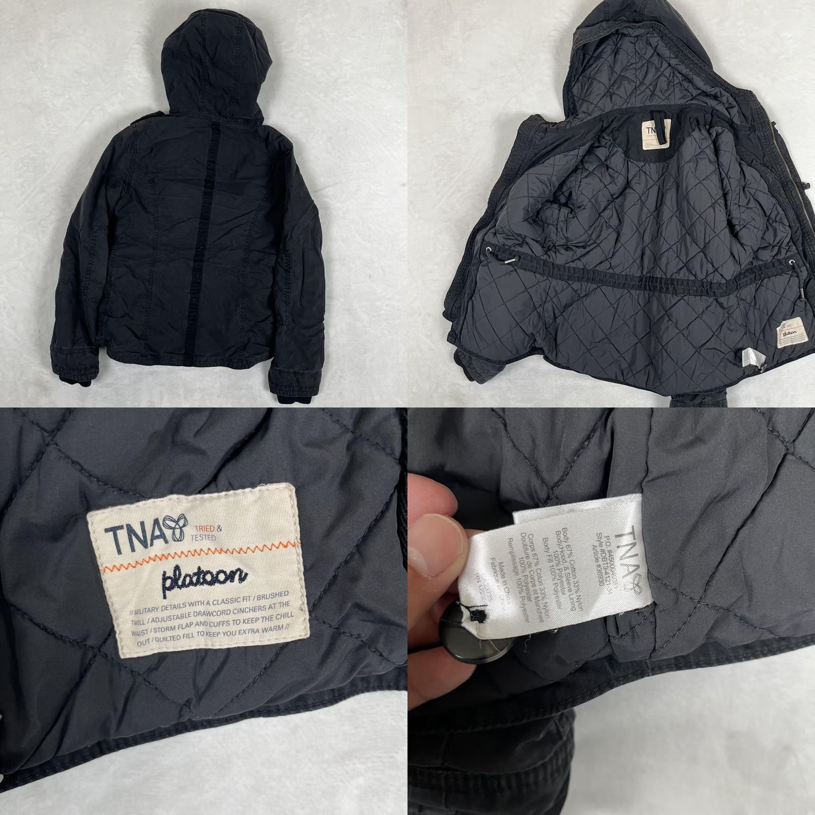 TNA TNA Platoon Jacket Womens Medium Black Hooded Quilted Lined Military Twill Coat Size M / US 6-8 / IT 42-44 - 8 Thumbnail