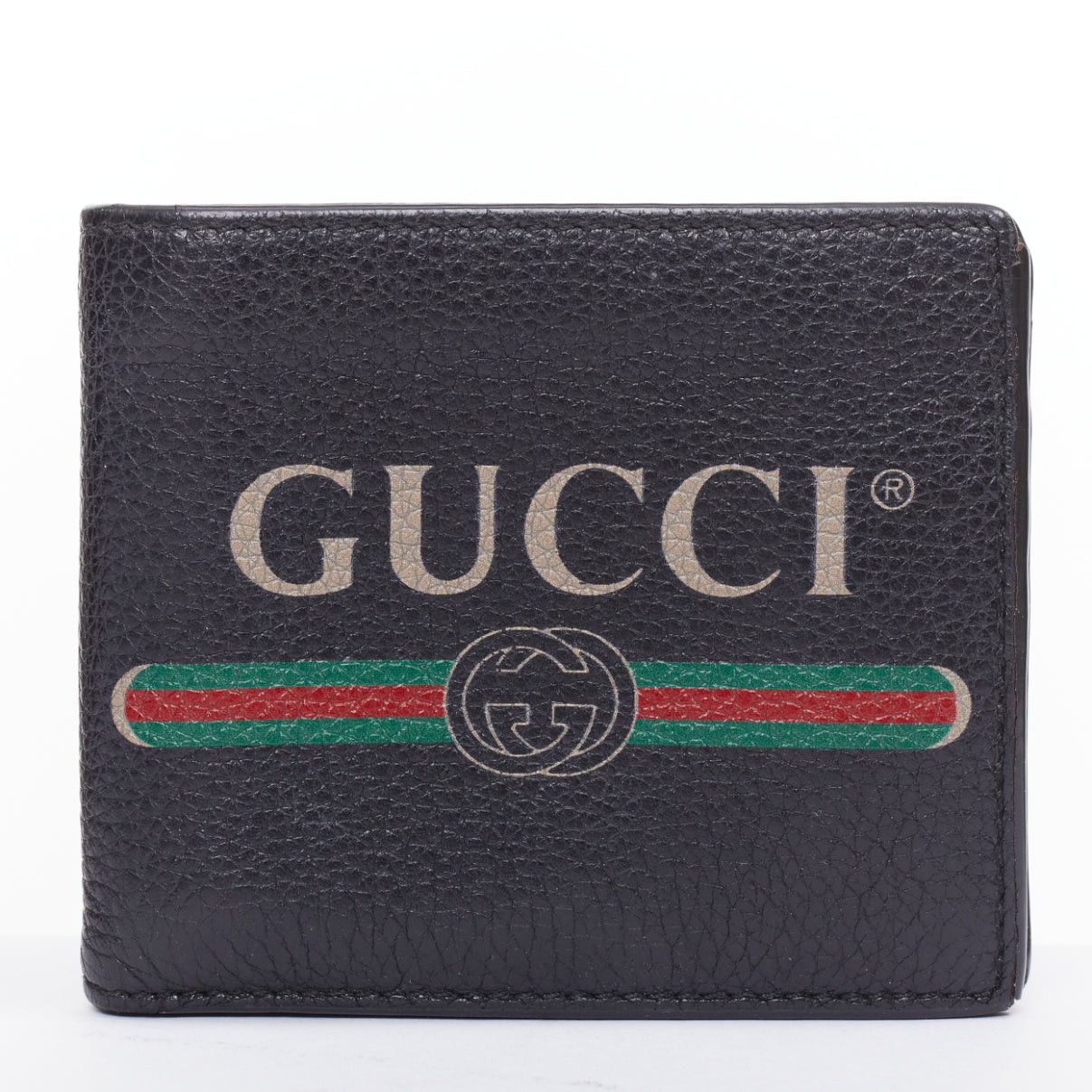 Gucci GUCCI black grained leather vintage logo bifold wallet Size ONE SIZE - 1 Thumbnail