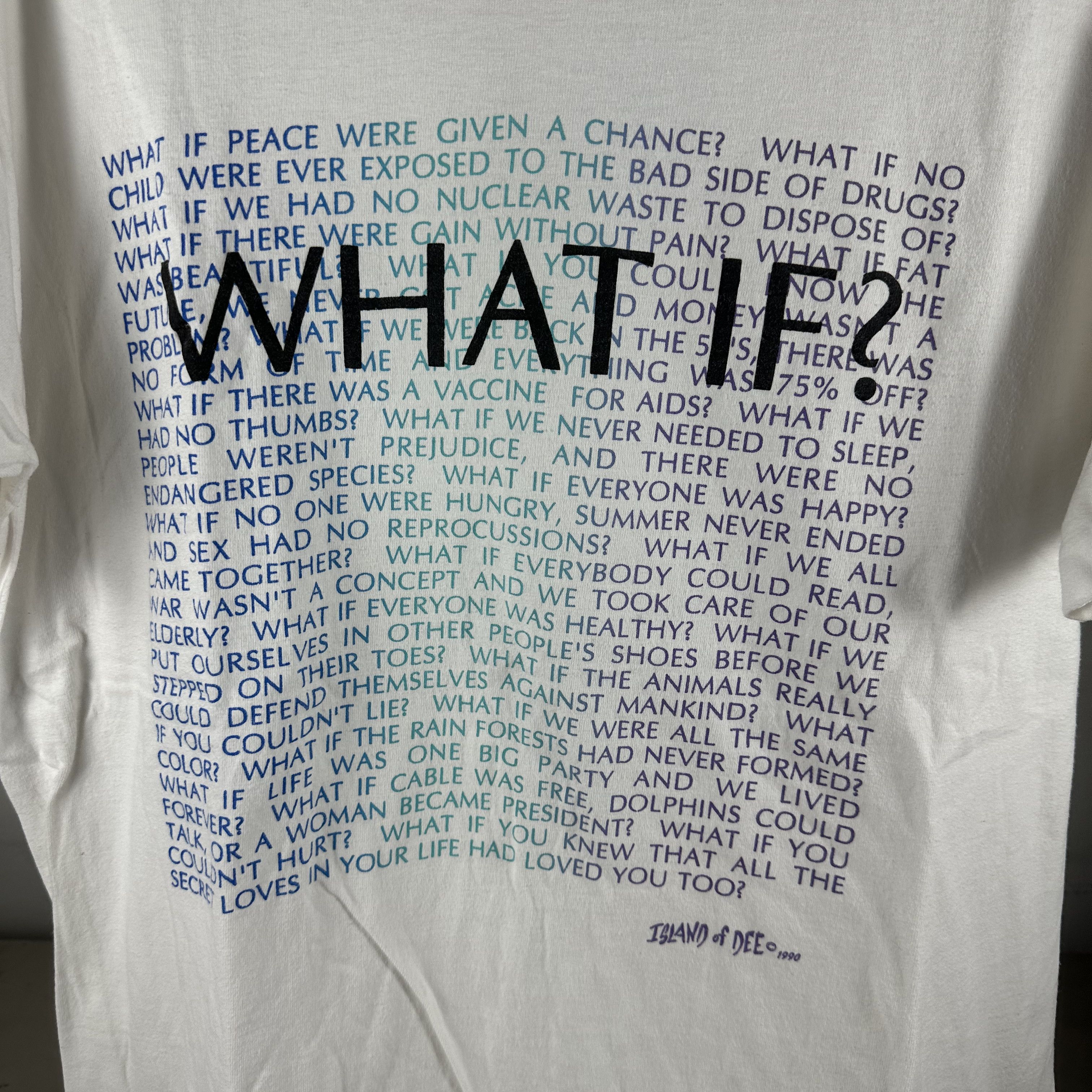 Vintage ​1990 What If? Positivity Love Peace Typography T-shirt Size US XL / EU 56 / 4 - 2 Thumbnail