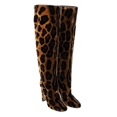 Dolce & Gabbana o1y0925 Velvet Boots in Camel/Black Size US 5.5 / IT 35.5 - 2 Thumbnail