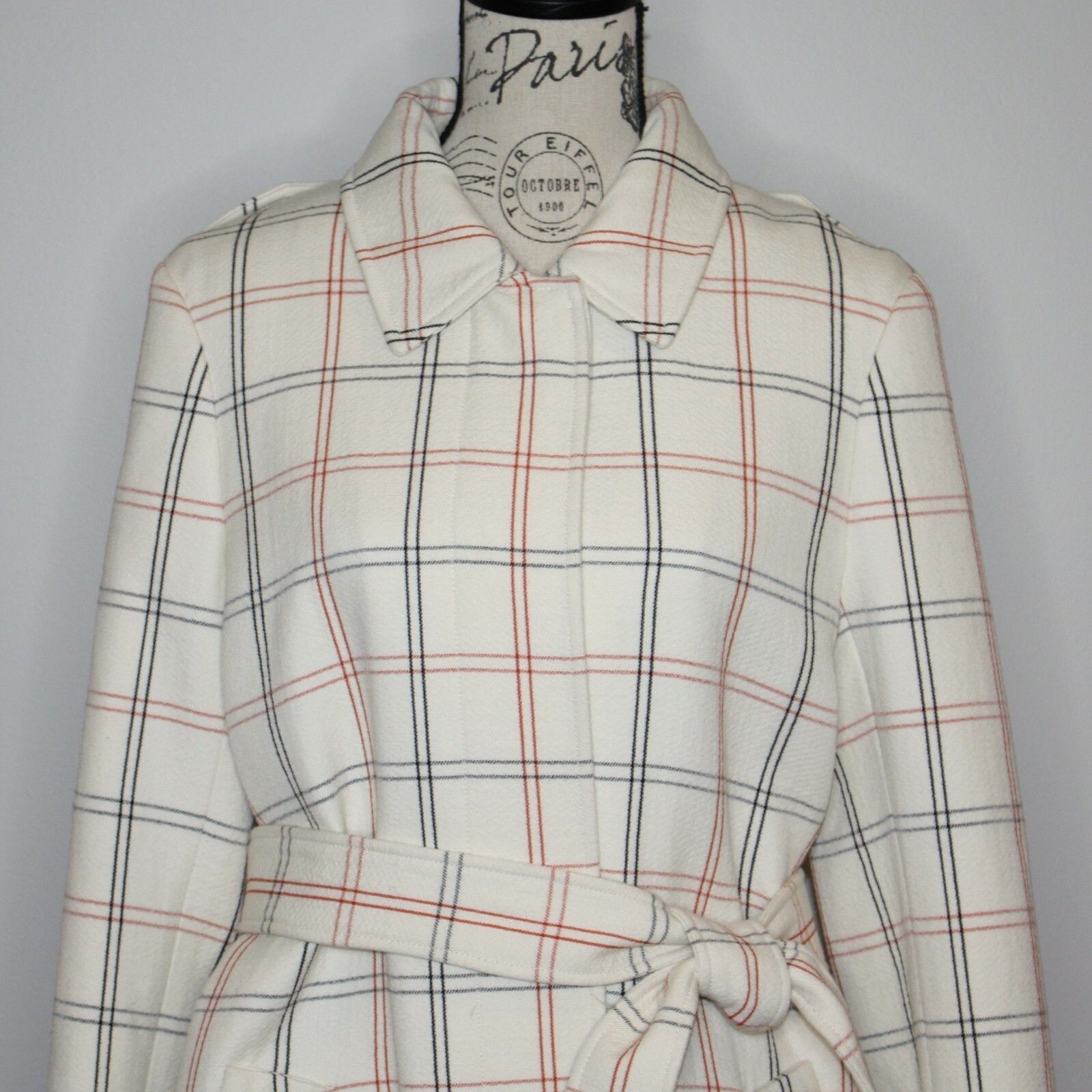 Theory Bozetta Ivory Checkered Plaid Wool Coat NWT MSRP $895 Size L / US 10 / IT 46 - 12 Thumbnail