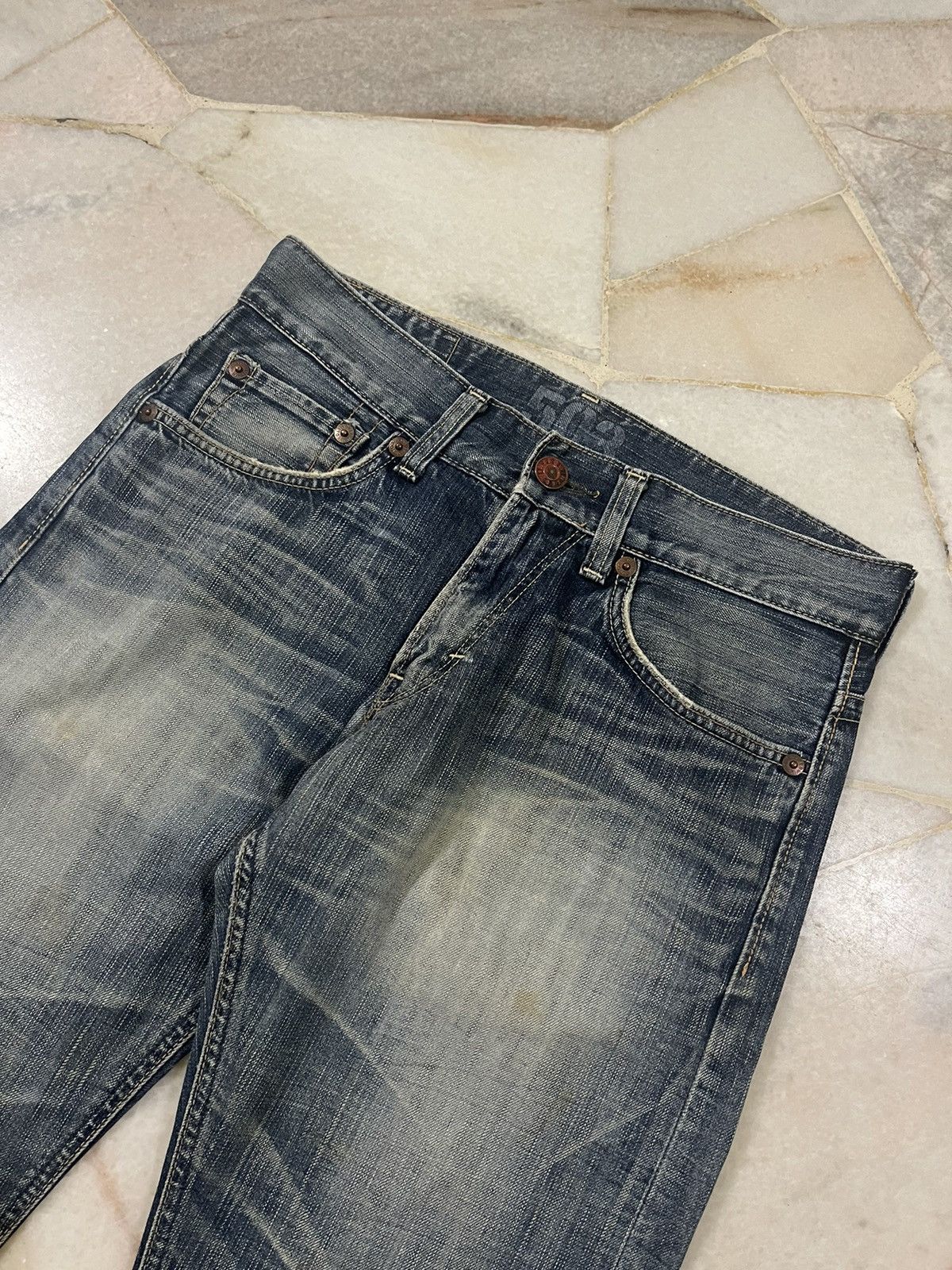 Vintage Vintage Edwin 503 Whisker Washed Jeans Denim Size US 33 - 3 Thumbnail