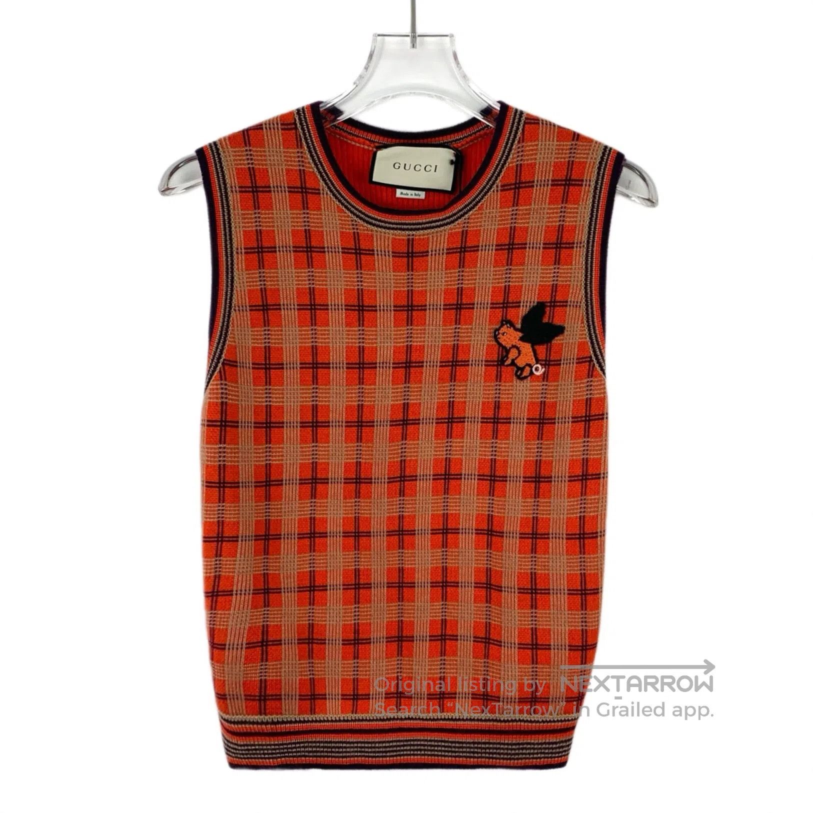 Gucci Guicci Red Plaid Flying Pig Embroidered Wool Crew Neck Sle Size US XS / EU 42 / 0 - 1 Thumbnail