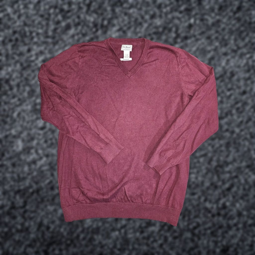 Vintage VINTAGE L.L. Bean Classic V-Neck Sweater Cotton Cashmere Blend Men XL Maroon Pullover Knits Solid 90s Mens Size US XL / EU 56 / 4 - 1 Thumbnail