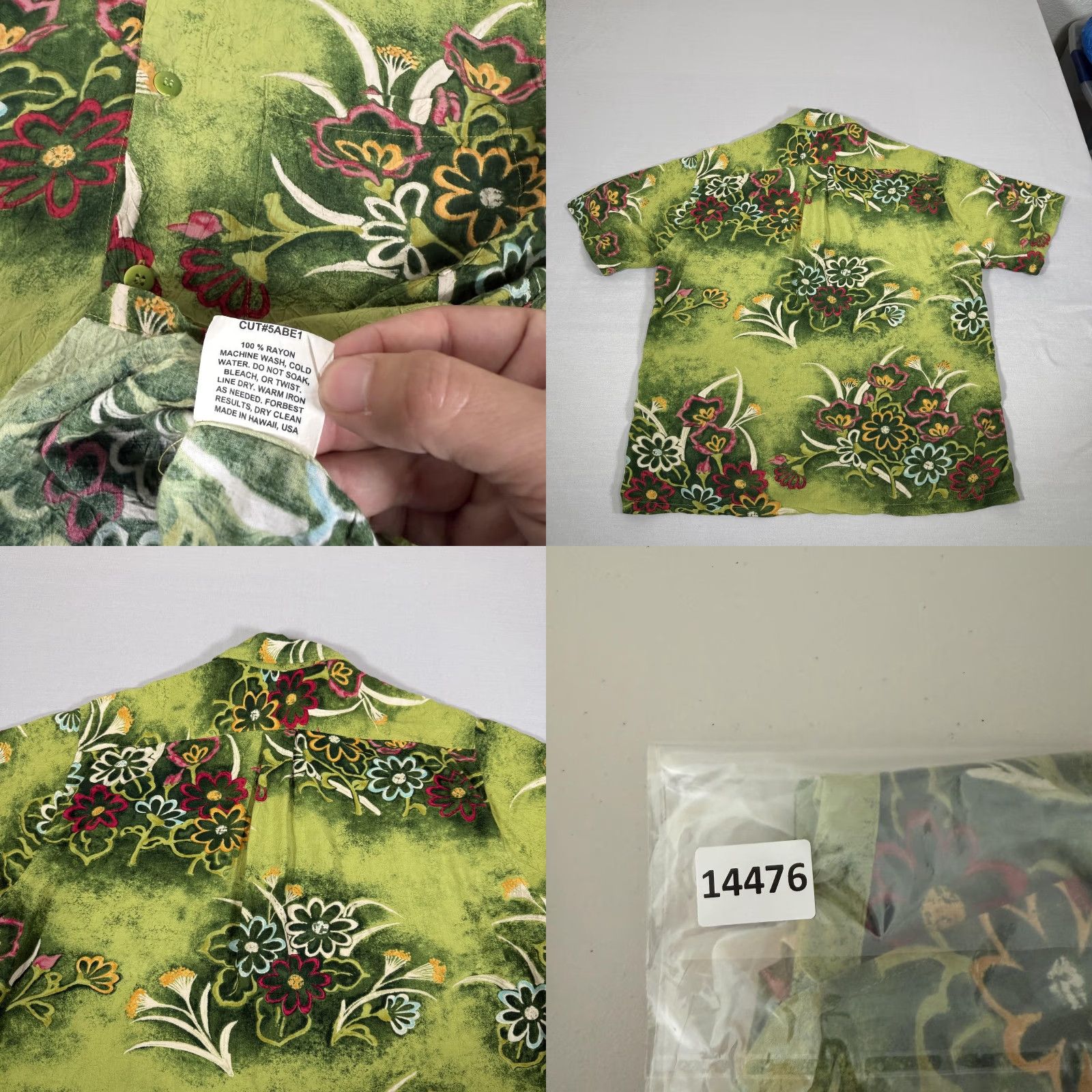 VINTAGE Jams World Shirt Mens Medium Green Hawaiian Aloha Floral Rayon 90s Mens