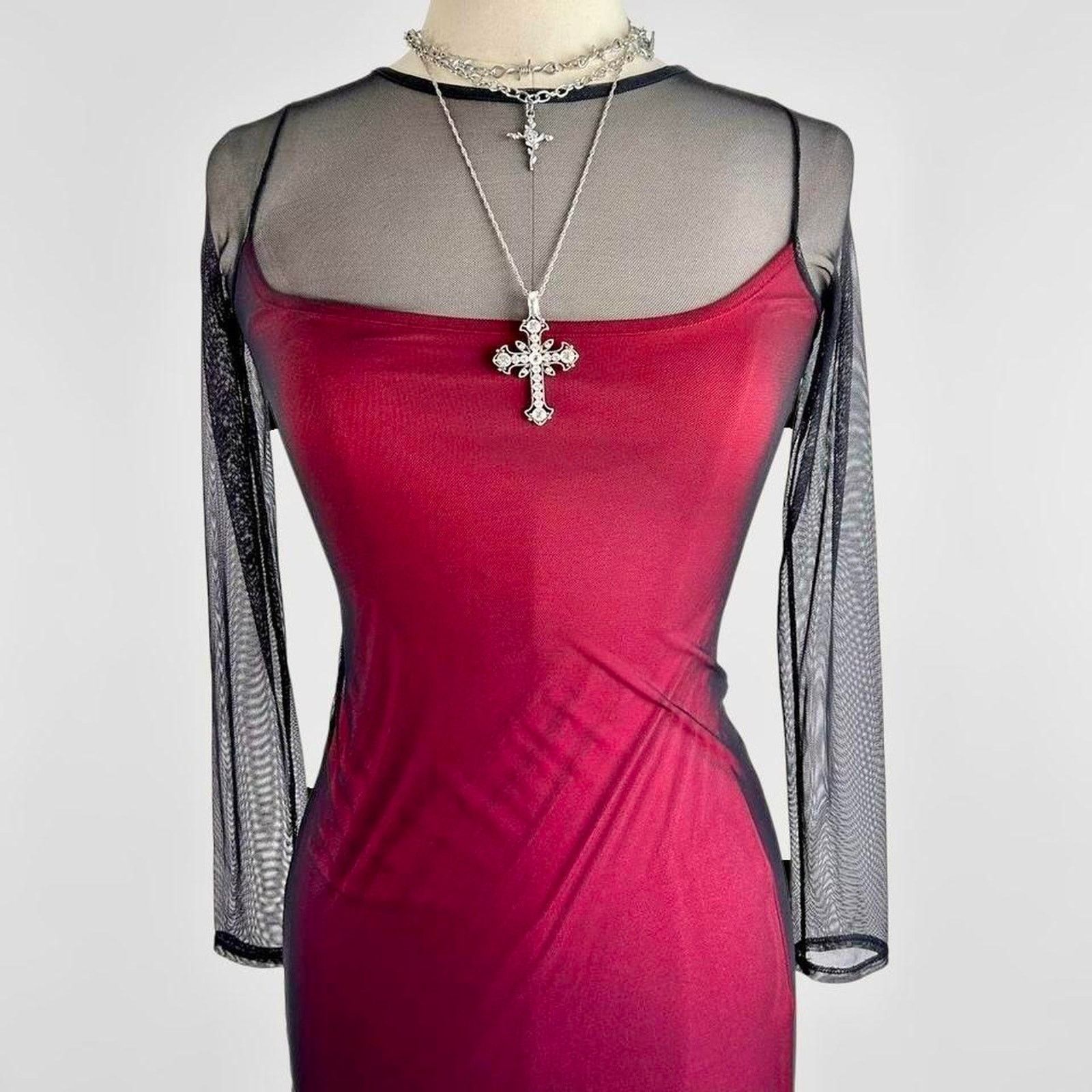 Other red and black vintage 90s goth grunge illusion dress Size XS / US 0-2 / IT 36-38 - 4 Thumbnail