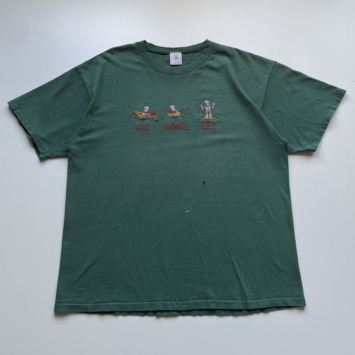 Vintage Vintage 90s Fishing Embroidered Funny Graphic T Shirt Rare