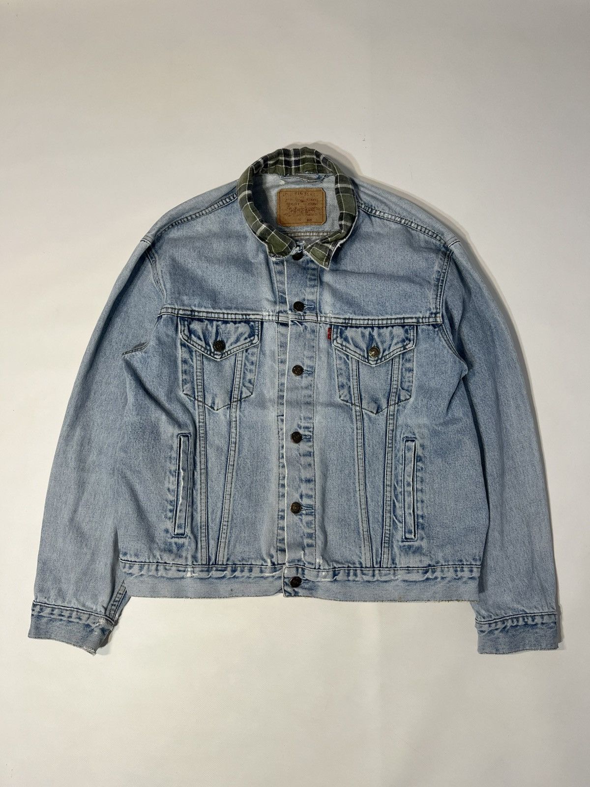 Levi's × Levi's Vintage Clothing × Vintage RARE Vintage 90s Levis Y2K Collar Plaid Denim Jacket Size US XL / EU 56 / 4 - 5 Thumbnail