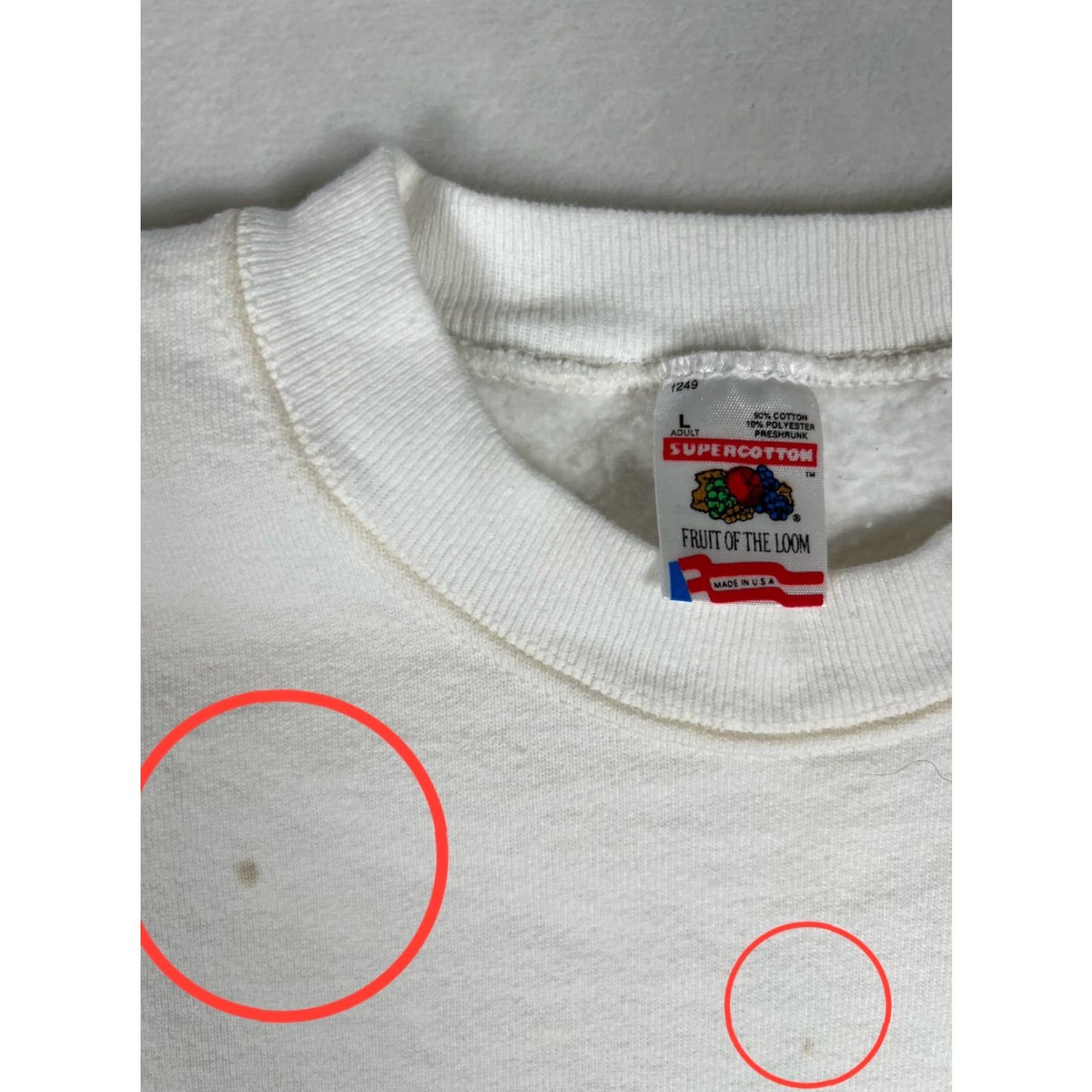 Fruit Of The Loom VINTAGE Fruit of the Loom Sweatshirt Mens L White 90s USA Made Cotton Fleece Crew Neck Pullover All Seasons Size US L / EU 52-54 / 3 - 2 Thumbnail