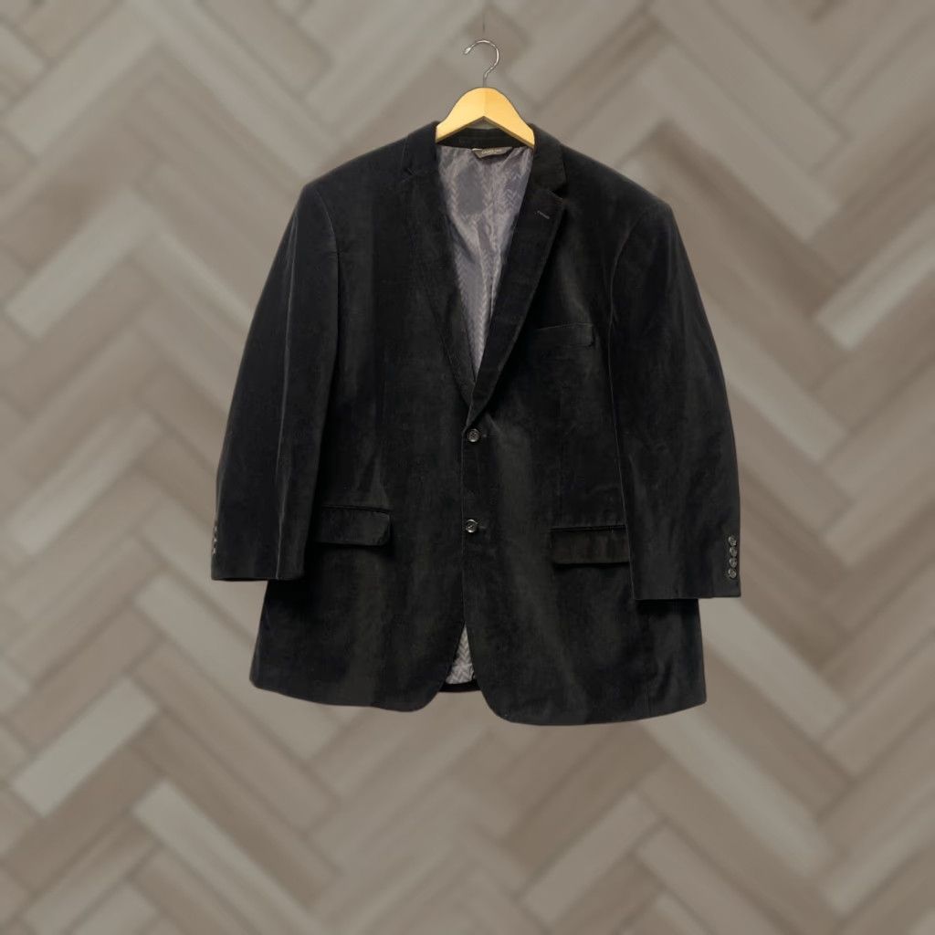 Velvet VINTAGE Camiloni Italia Men's Blazer Jacket 100% Cotton Velvet Black Regular Size 46R Sports Style Size 46R - 1 Thumbnail
