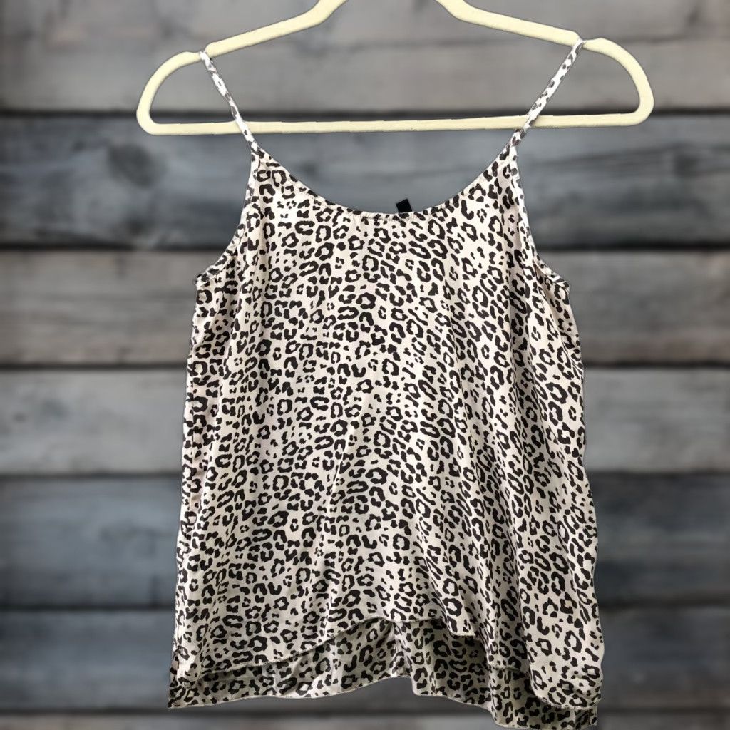 ATM Silk Cami Top Women's XS Leopard Print - Sleeveless Spaghetti Strap Satin Tank 100% Silk Camisole Beige/Leopard Casual 90s? (No not vintage)