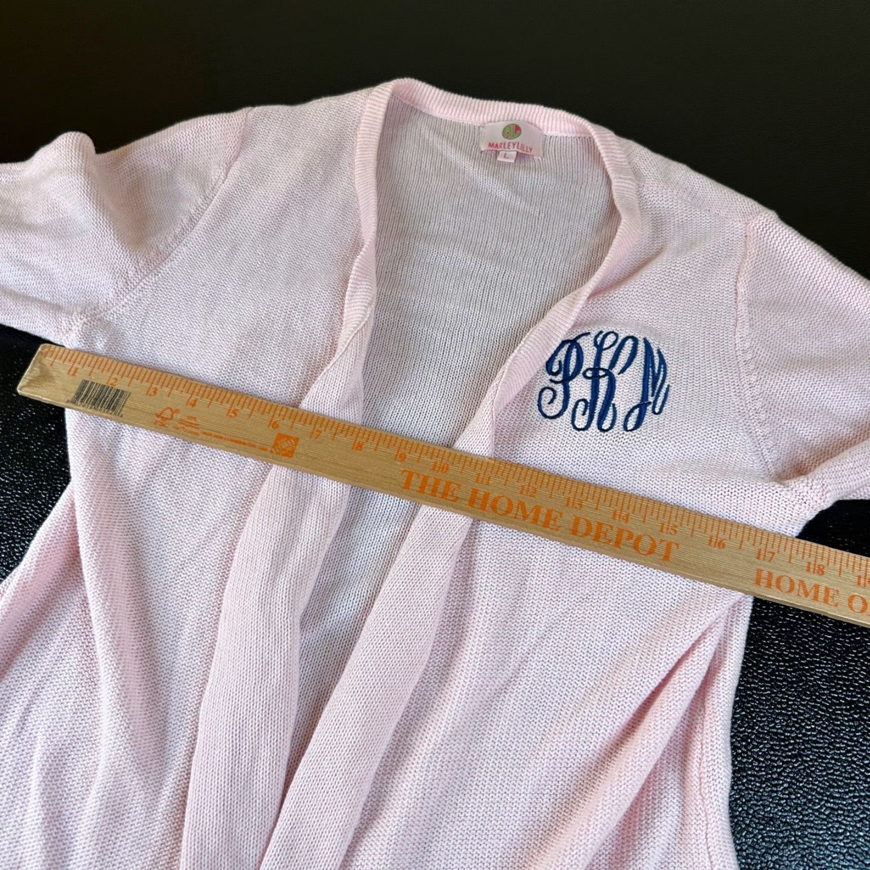 Vintage MarleyLilly Cardigan Women Large Pink Fringe Open Front Knit Sweater Monogrammed Size L / US 10 / IT 46 - 7 Thumbnail