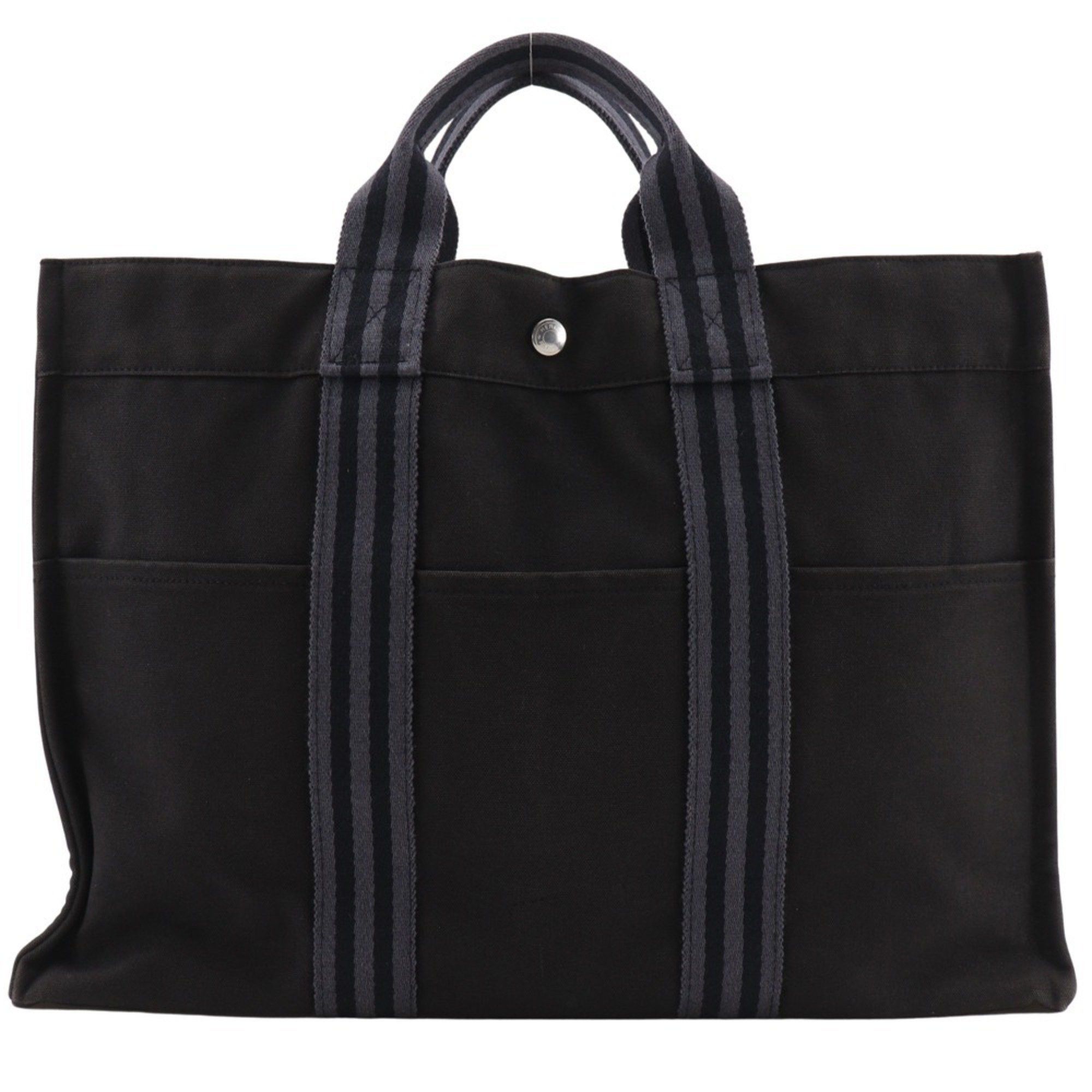 Hermes Fourre Toutmm Handbag Tote Bag Cotton Canvas Black Snap Buttons Unisex, Women's