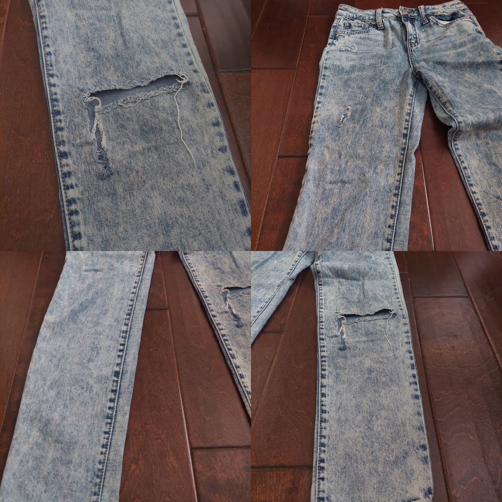 Rsq RSQ Women's Jeans Blue Acid Wash Distressed Girlfriend Straight 12 Regular Denim - Cotton Polyester Rayon Spandex, Solid, Color Blue, Size 12, Womens Size 34" / US 12 / IT 48 - 8 Thumbnail