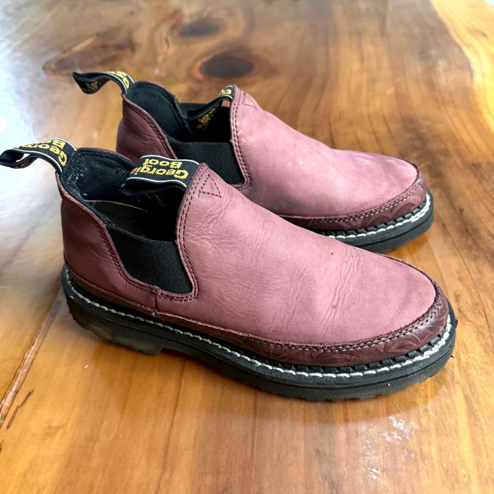Vintage Georgia Boot Women's 3" Romeo Ankle Boots 7.5 Purple Leather Slip On Bootie B Round Toe Leather Outsole Suede Lining Winter Fall Spring Casual Shoes Size US 9 / IT 39 - 3 Thumbnail