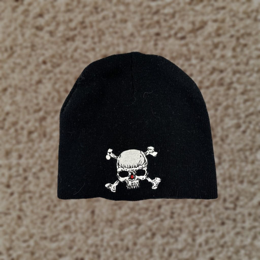 Vintage Black Skull Beanie Hat Men One Size Knit Ski Snowboard Acrylic Size ONE SIZE - 1 Thumbnail