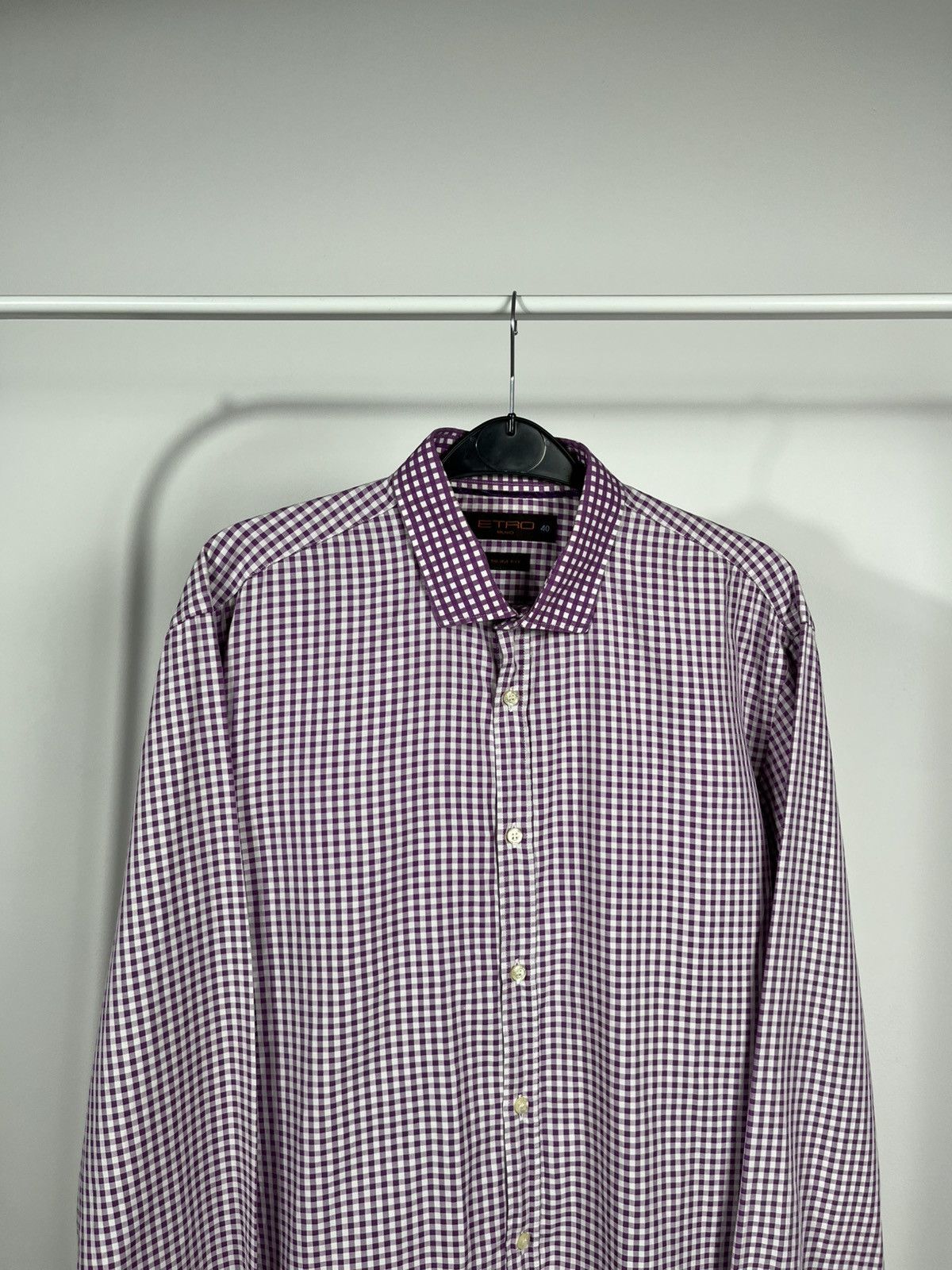 Etro Etro Milano Shirt Men’s Size 40 – Purple Gingham Slim Fit Size US L / EU 52-54 / 3 - 2 Thumbnail