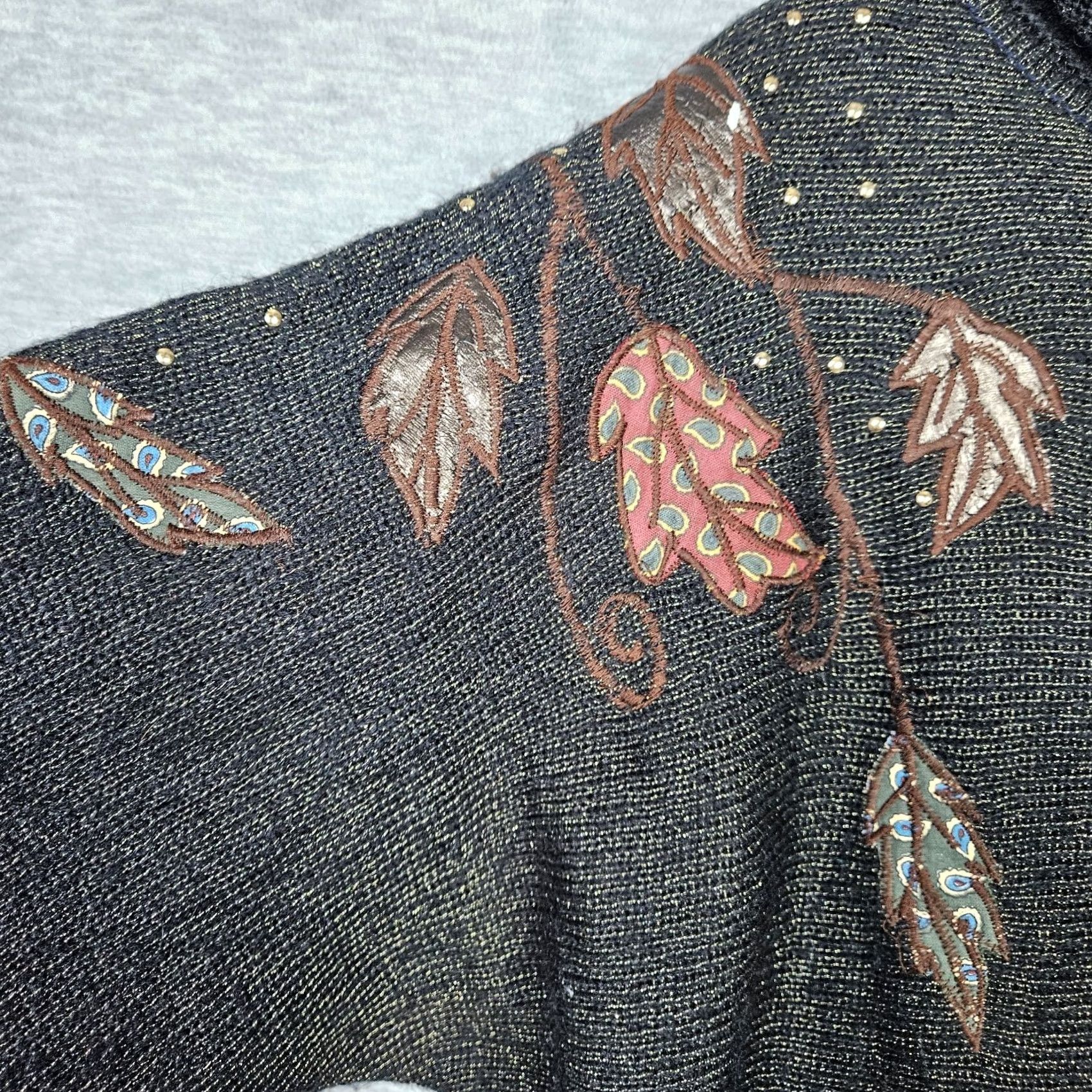Vintage VINTAGE Marieakim Women’s Cardigan Sweater M Gray Floral Cowl Neck Knit Wool Acrylic Polyester Metallic - Mens Size M / US 6-8 / IT 42-44 - 6 Thumbnail