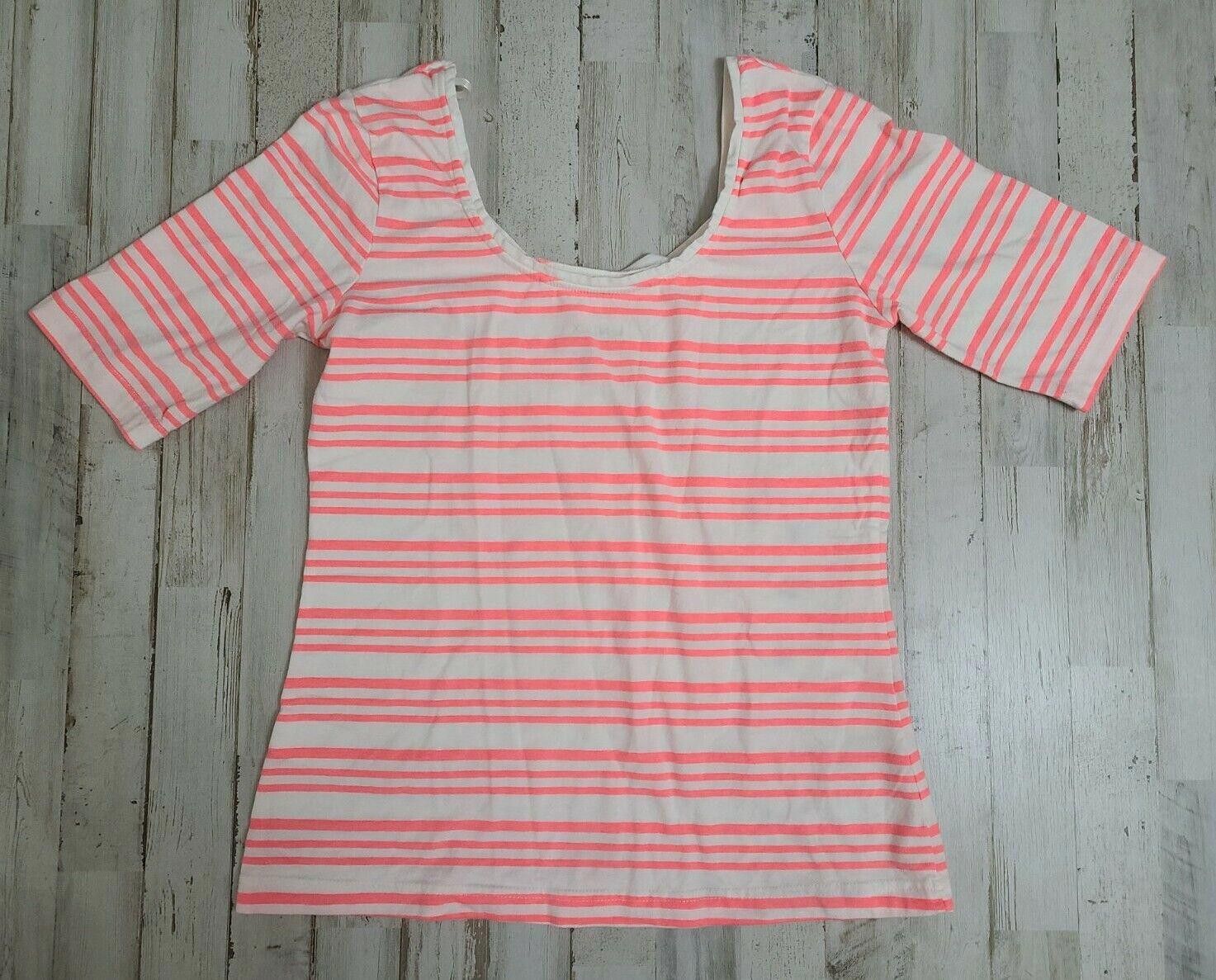 Designer Lindex Top Medium Pink Striped Half Sleeve Stretch Scoop Size M / US 6-8 / IT 42-44 - 3 Thumbnail