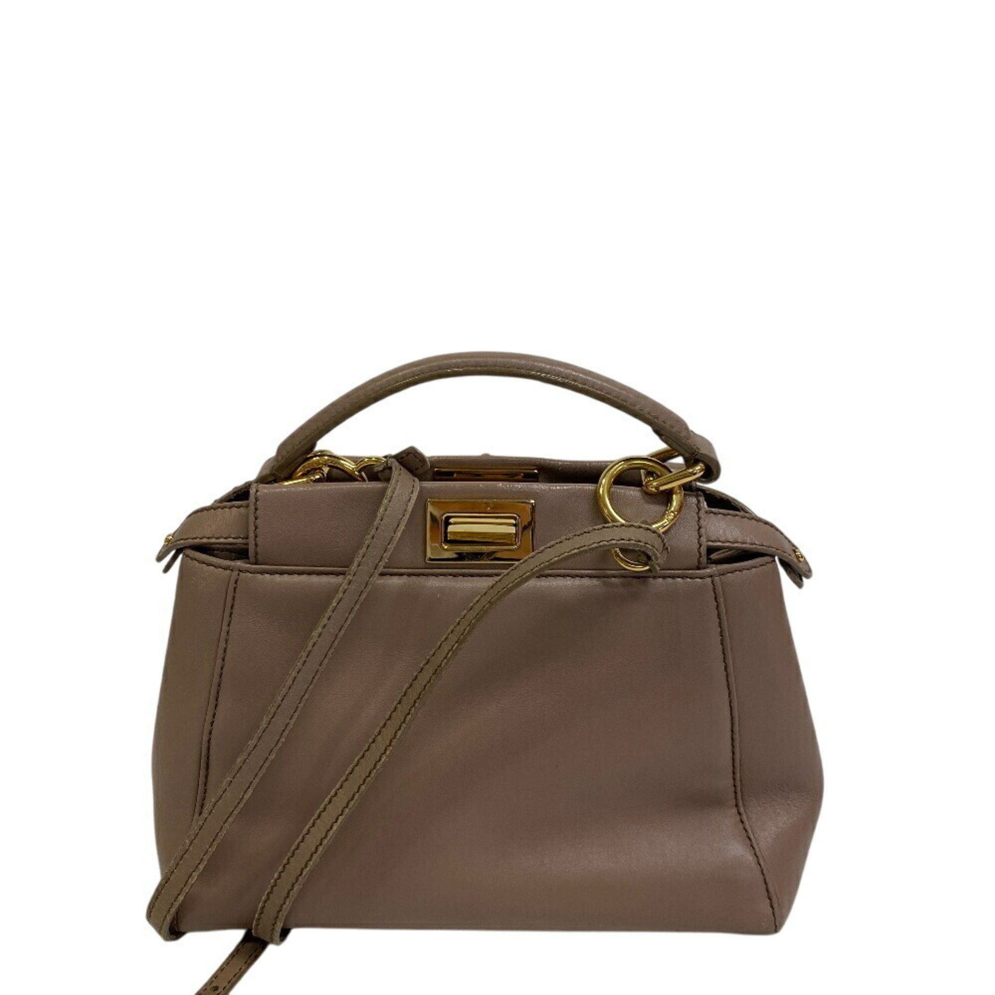 Fendi 8Bn244 Mini Peekaboo Shoulder Bag Turnlock Handbag Women's Pink