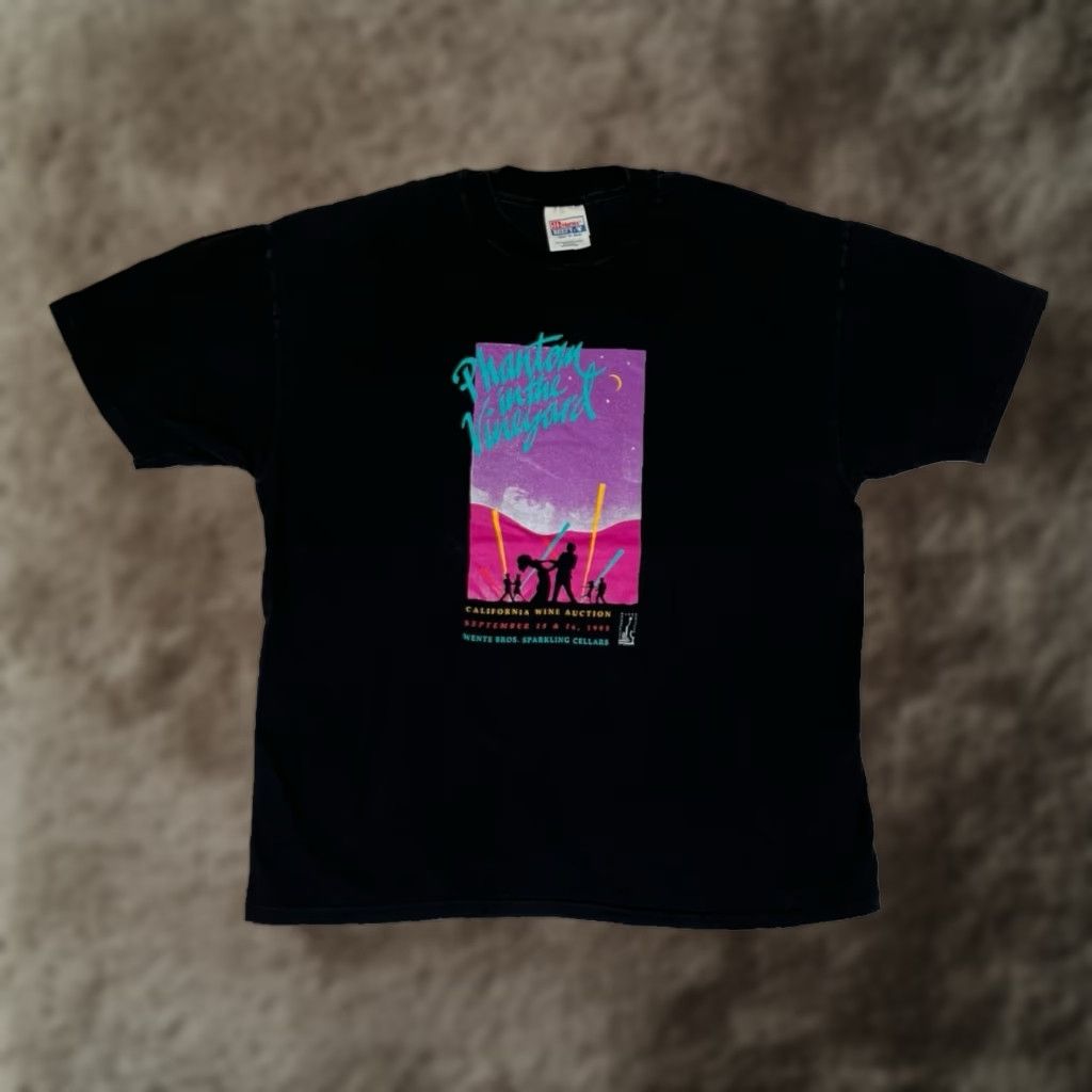 Hanes VINTAGE Hanes Phantom In The Vineyard T-Shirt XL Men Black Cotton 90s California USA Made 90s Theme Shirts Crew Neck Short Sleeve Mens Size US XL / EU 56 / 4 - 1 Thumbnail