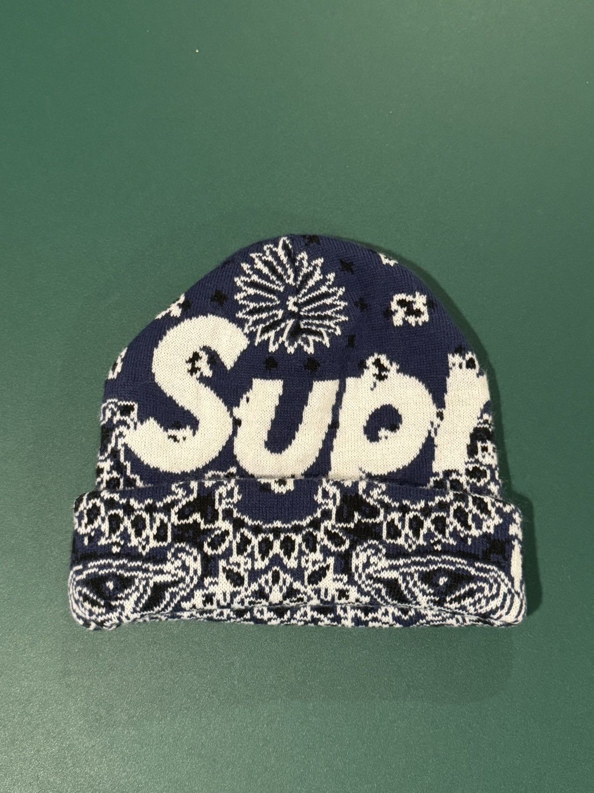Supreme Big Logo Beanie Navy Bandana FW24 Size ONE SIZE - 1 Thumbnail