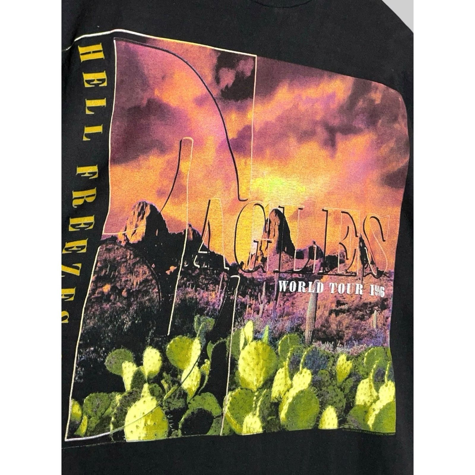 Vintage Eagles Hell Freezes Over 1996 Rock Band Vintage T-Shirt Mens L Black Cotton Logo 90s Band Music Size US L / EU 52-54 / 3 - 4 Thumbnail
