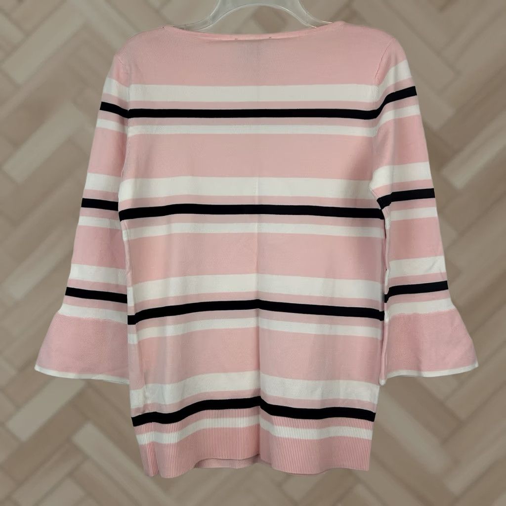 Tommy Hilfiger Tommy Hilfiger Top Womens Medium Bell Sleeve Sweater Pink Stripe Knit Bell Sleeve Crew Neck Logo Pullover Winter Spring Fall Size M / US 6-8 / IT 42-44 - 1 Thumbnail