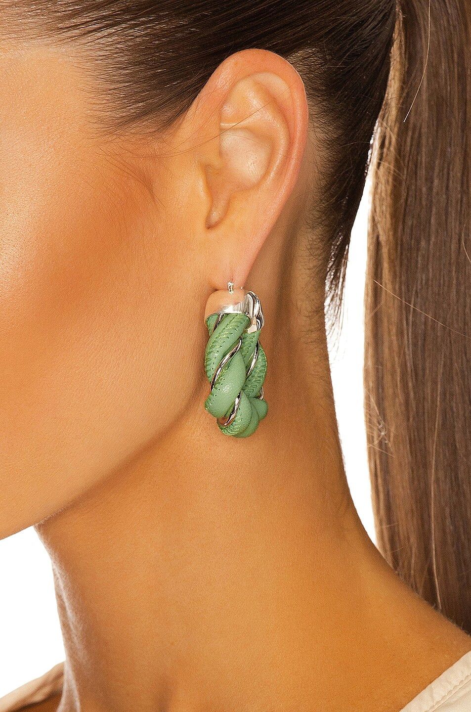 Bottega Veneta BOTTEGA VENETA Twist triangle green leather silver earrings Size ONE SIZE - 2 Thumbnail
