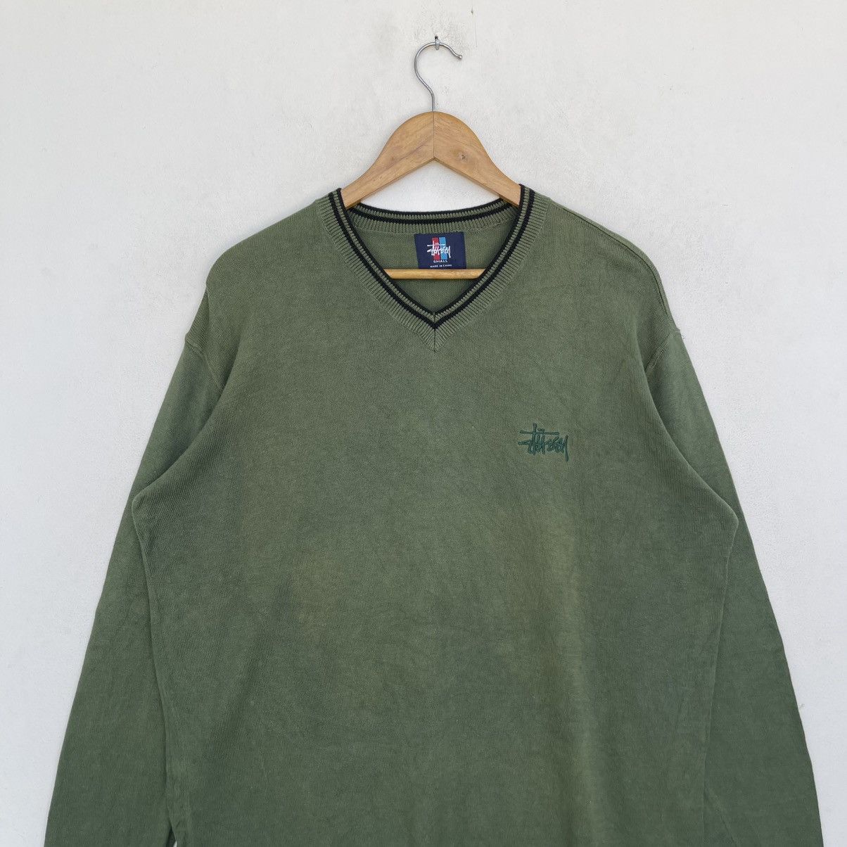 Stussy Vintage 90s Stussy Sport V-Neck Knit Sweater Forest Green Size US S / EU 44-46 / 1 - 4 Thumbnail