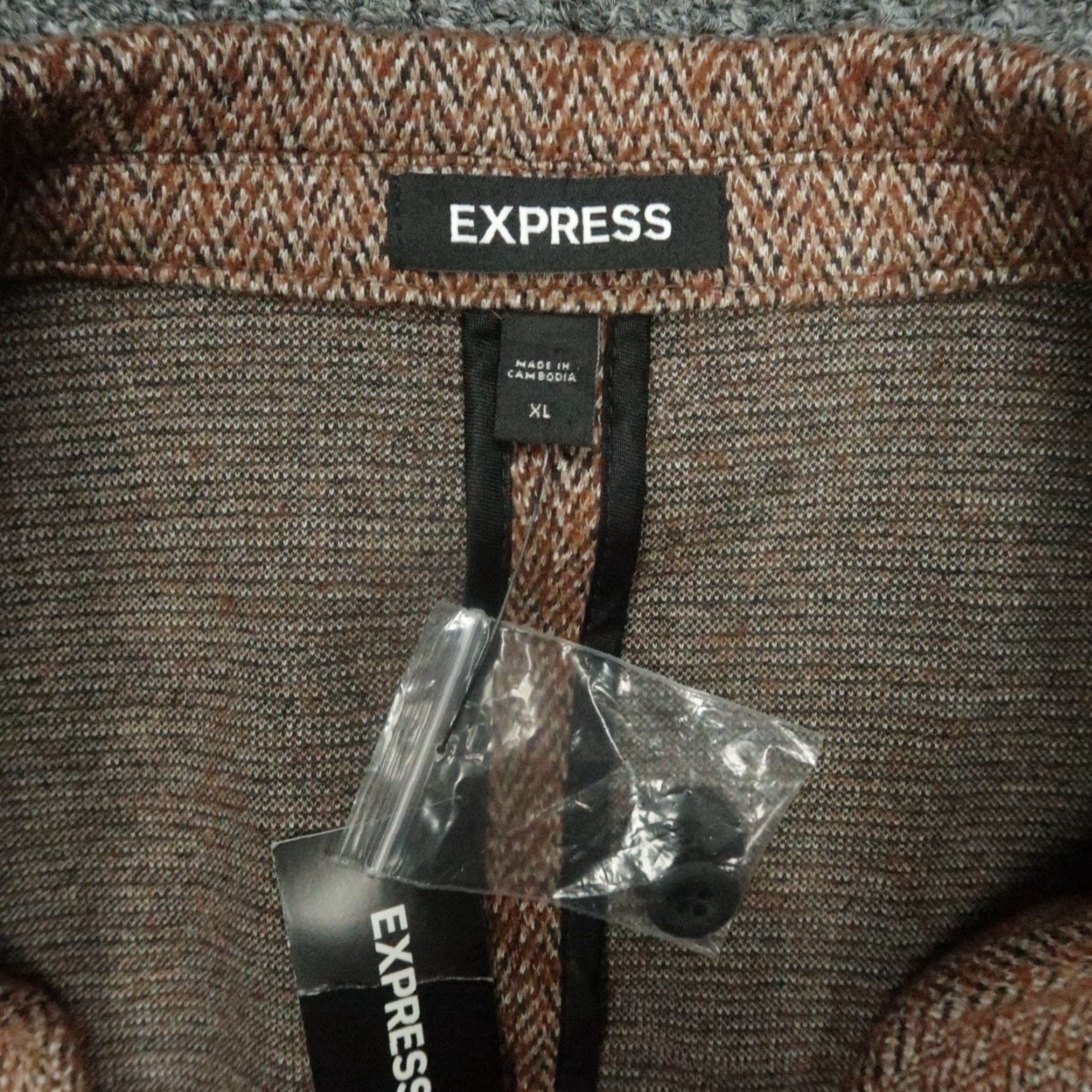 Express Express Blazer Mens Extra Large Brown Herringbone Wool Blend Slim Sport Coat NWT Size 46R - 3 Thumbnail