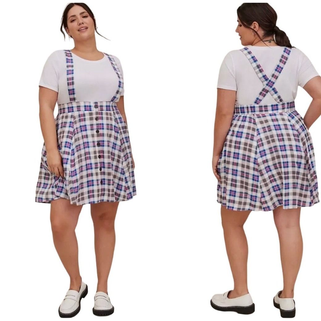 Other Torrid Blue White Mini Chalis Skirtall Rustic Plaid Sz 3 3X Size 42" / US 20 - 1 Thumbnail