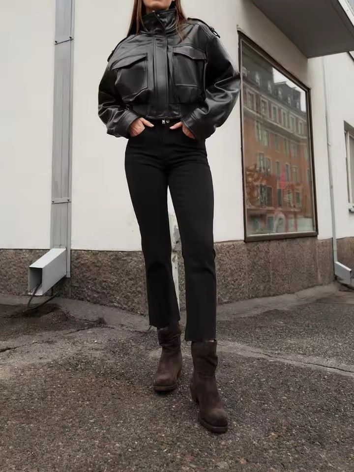 Japanese Brand Cropped PU Leather Bomber Jacket Size M / US 6-8 / IT 42-44 - 6 Thumbnail