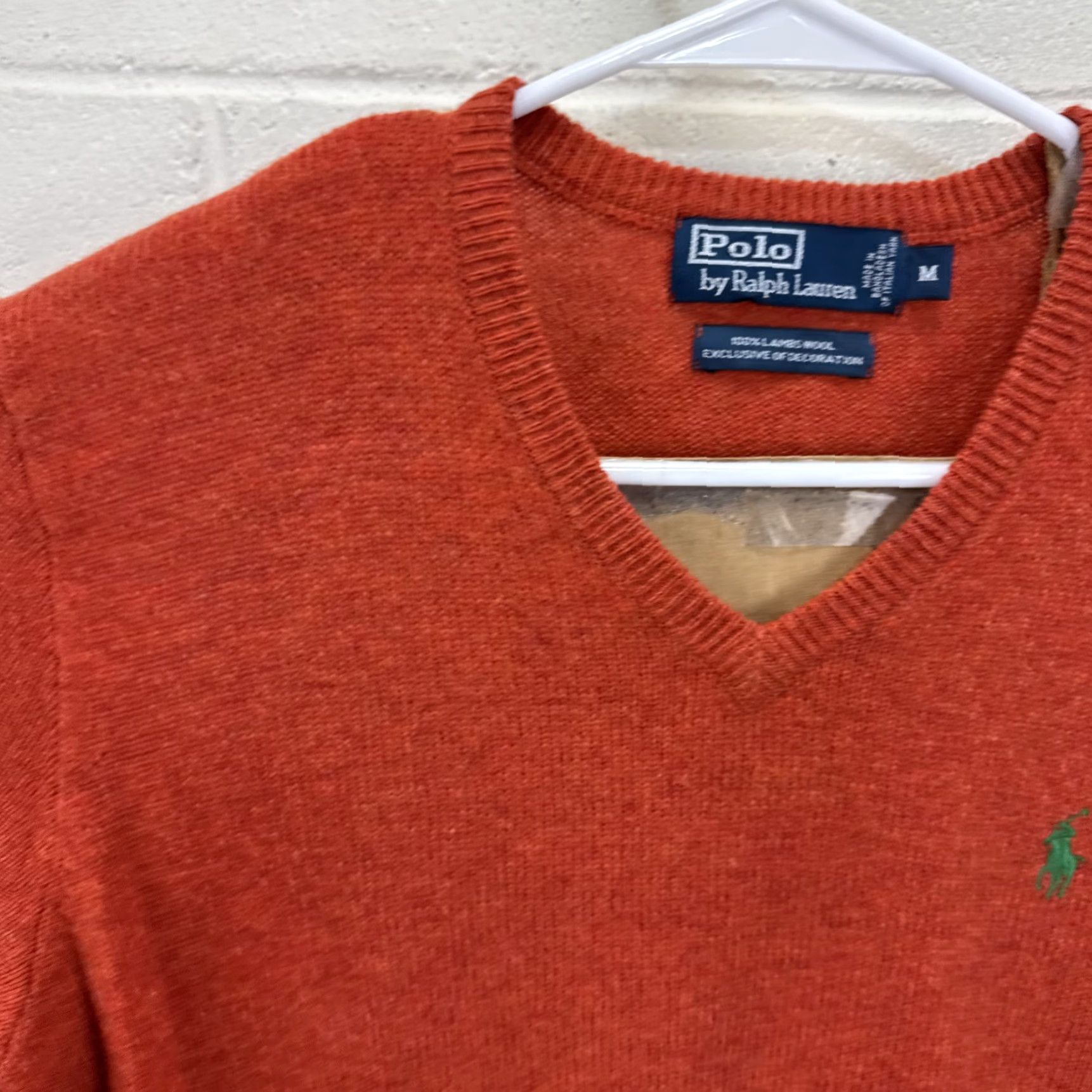 Polo Ralph Lauren VINTAGE Polo Ralph Lauren Women’s Knit Sweater Size Medium V-Neck Orange 90s Preppy Logo Pony Pullover Size M / US 6-8 / IT 42-44 - 3 Thumbnail
