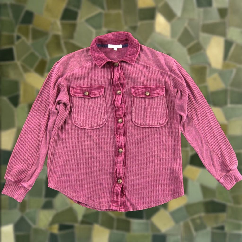 Vintage BRIGGS Blouse Women's Dark Pink NWT Long Sleeve Pocket Collared Waffle Cotton Blouse S Pink Casual Shirt Womens Size S / US 4 / IT 40 - 1 Thumbnail
