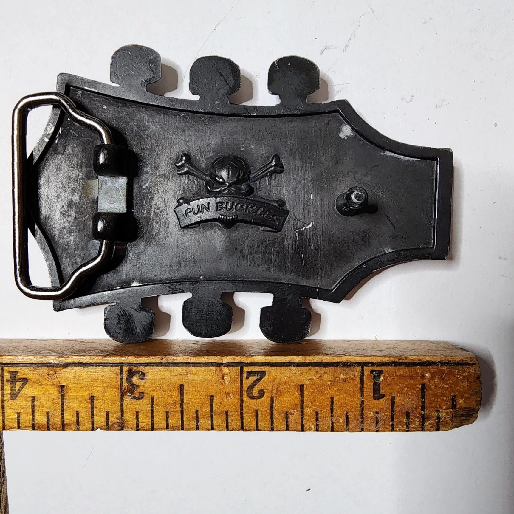 Vintage Vintage Retro Guitar Neck Black Enameled Belt Buckle Size ONE SIZE - 2 Thumbnail