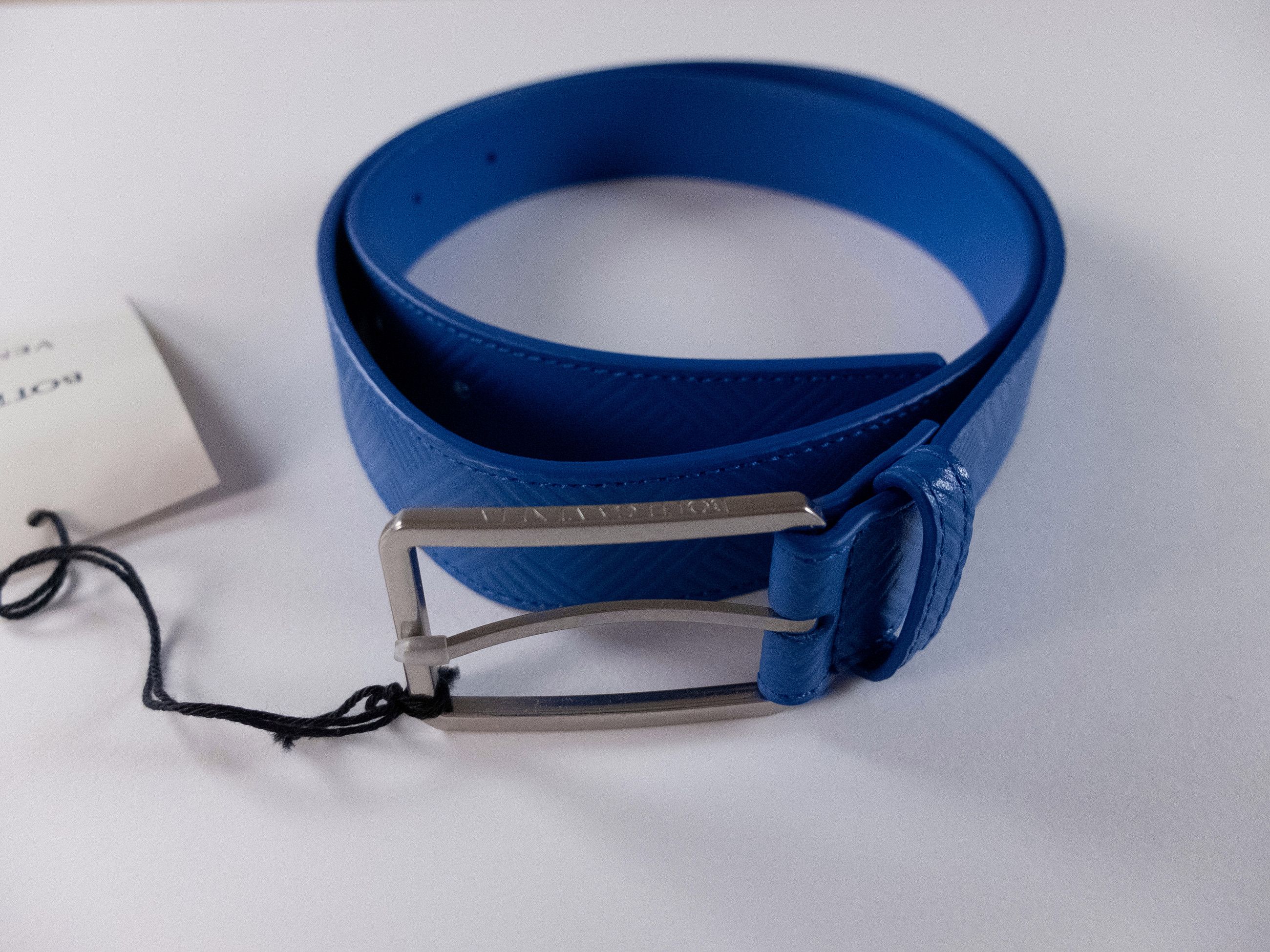 Bottega Veneta BOTTEGA VENETA blue intrecciato embossed leather belt 95 Size 36 - 1 Thumbnail