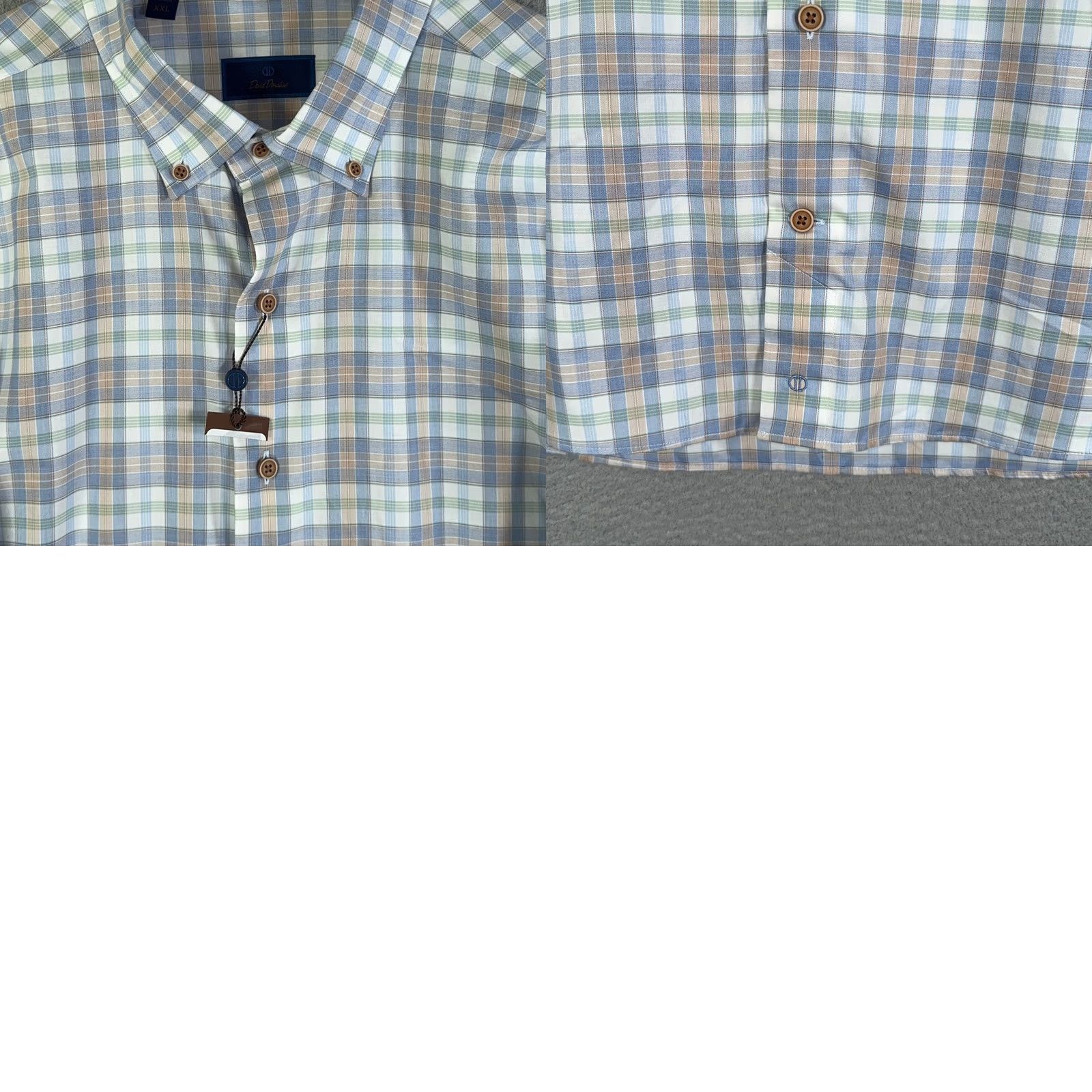 David Donahue David Donahue Sports Shirt Mens XXL Blue Tan Plaid Cotton Casual Button Up Size US XXL / EU 58 / 5 - 9 Thumbnail