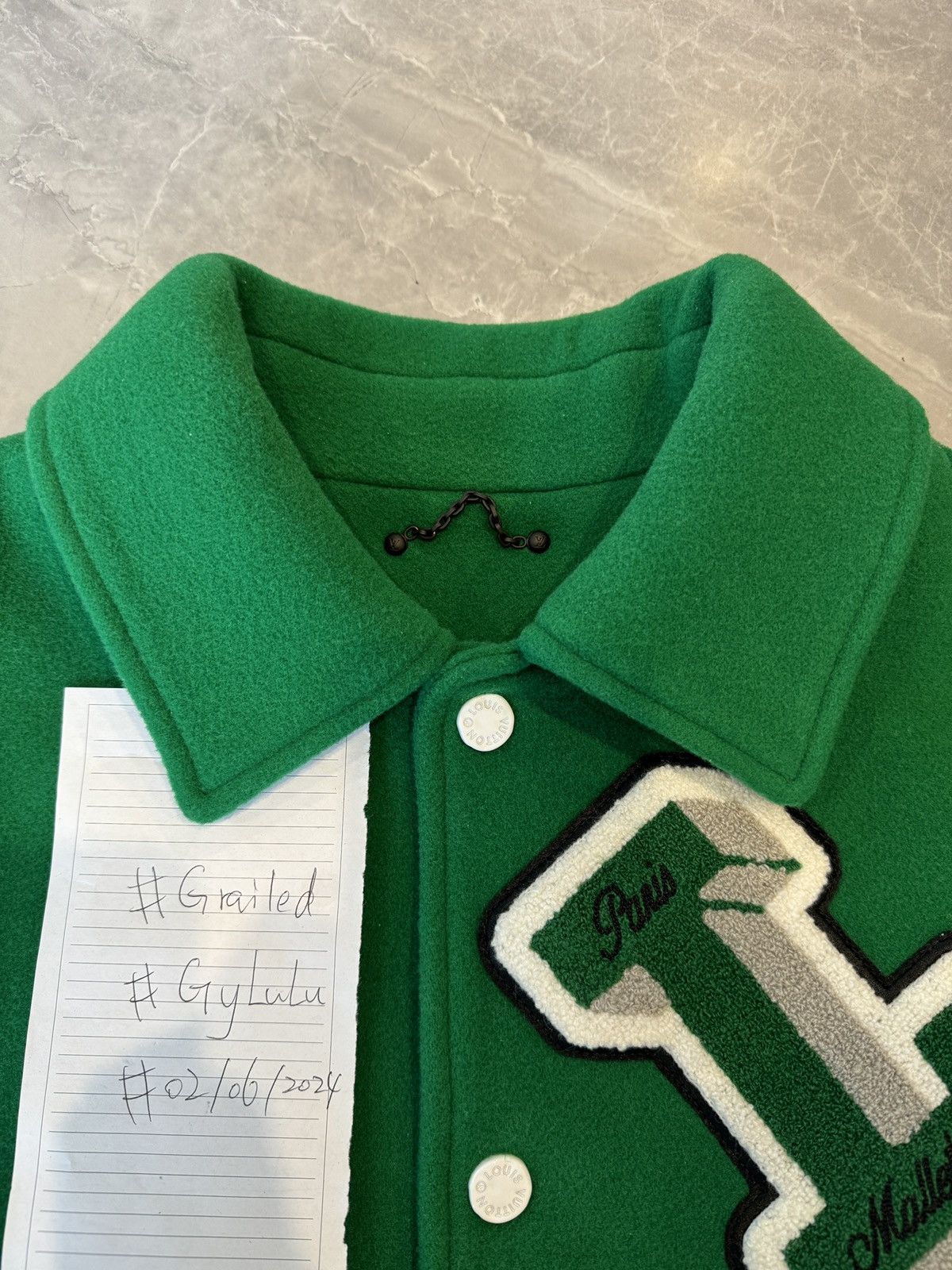 Louis Vuitton Louis Vuitton Green & White Varsity Leather Jacket Size US L / EU 52-54 / 3 - 10 Thumbnail