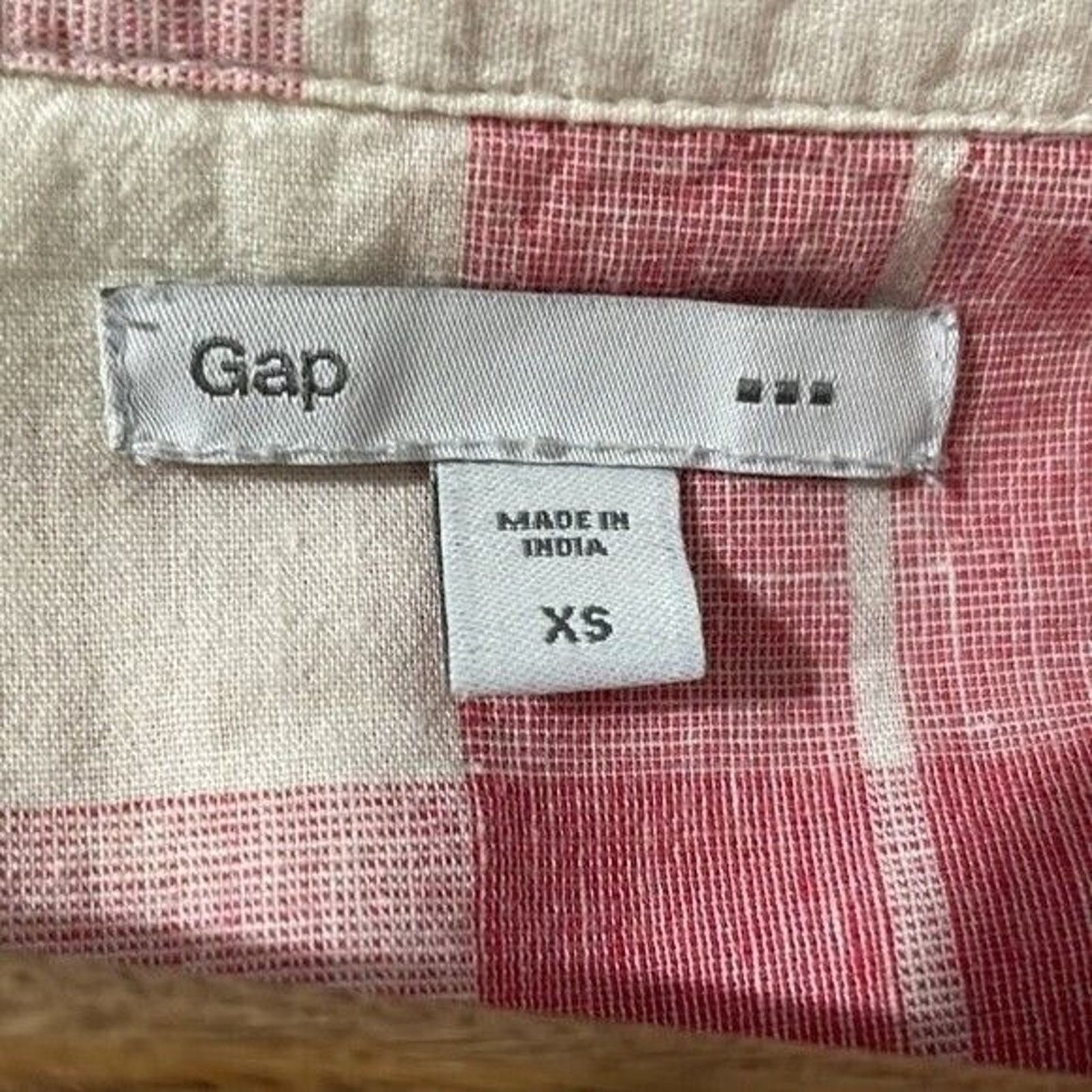 Gap Gap Womens Popover Top Pink White Plaid Linen Blend Size XS Size XS / US 0-2 / IT 36-38 - 7 Thumbnail