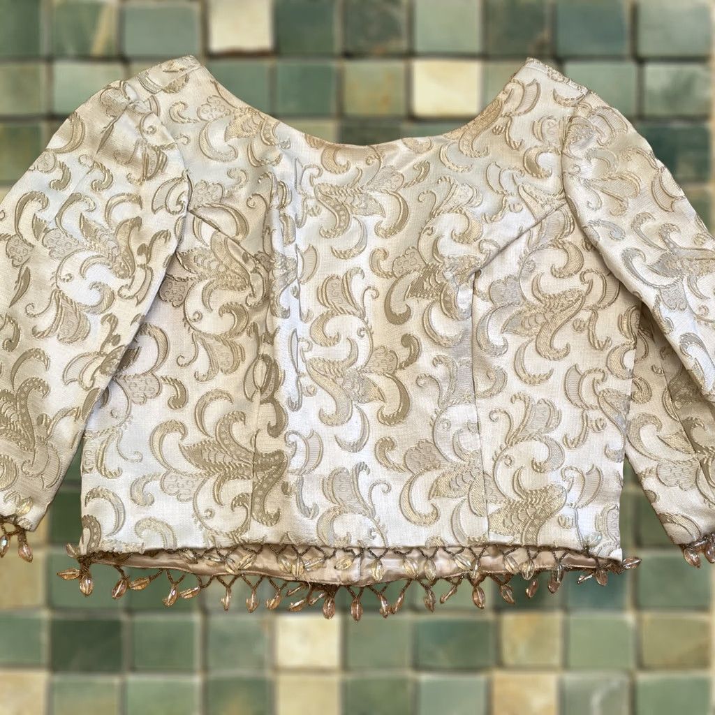 Vintage VINTAGE Cream Bead Fringe Floral Brocade Metallic Crop Top Size 12 Button Up Back Womens Eveningwear 1990s Ivory Size XL / US 12-14 / IT 48-50 - 1 Thumbnail