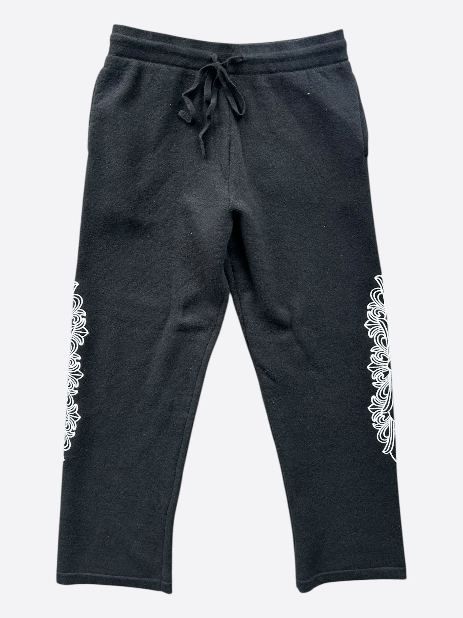 Chrome Hearts Black & White Floral Embroidered Cashmere Sweatpants Size US 34 / EU 50 - 1 Thumbnail