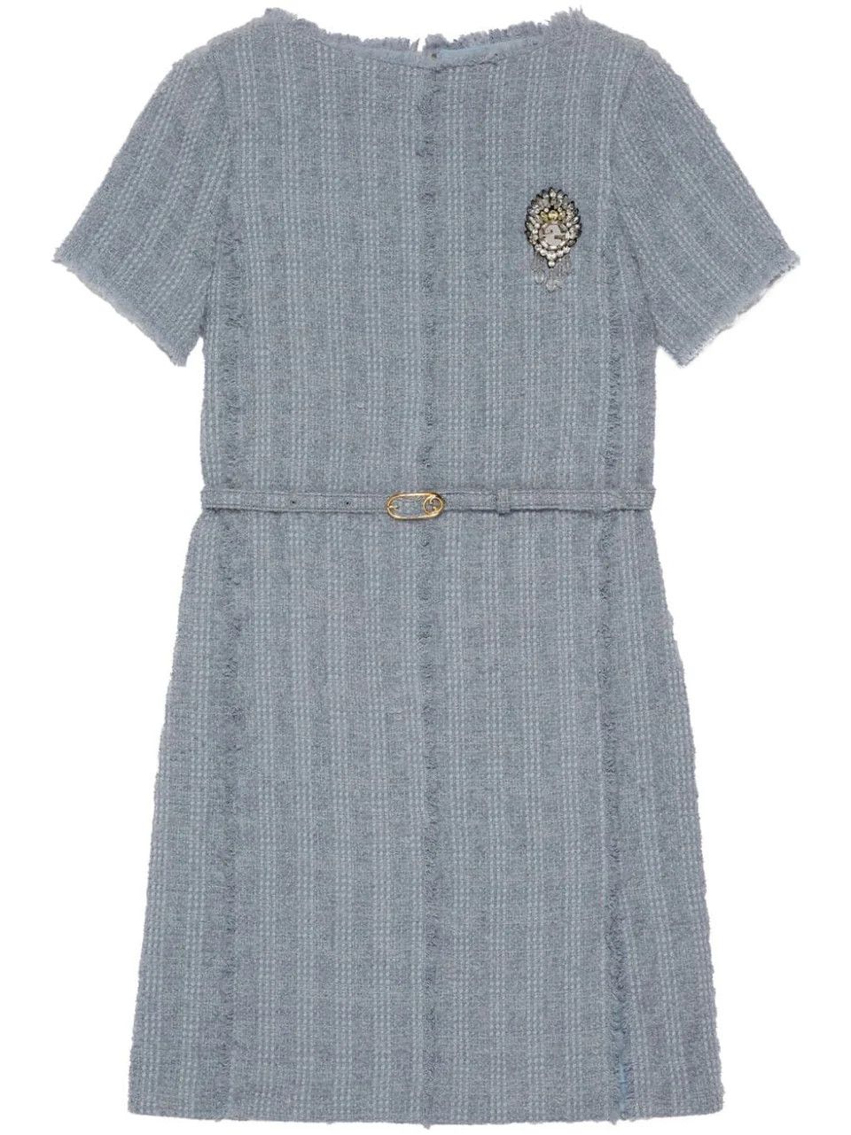 Gucci o1la5ras0526 Wool Tweed Dress With Brooch in Blue Size S / US 4 / IT 40 - 1 Thumbnail