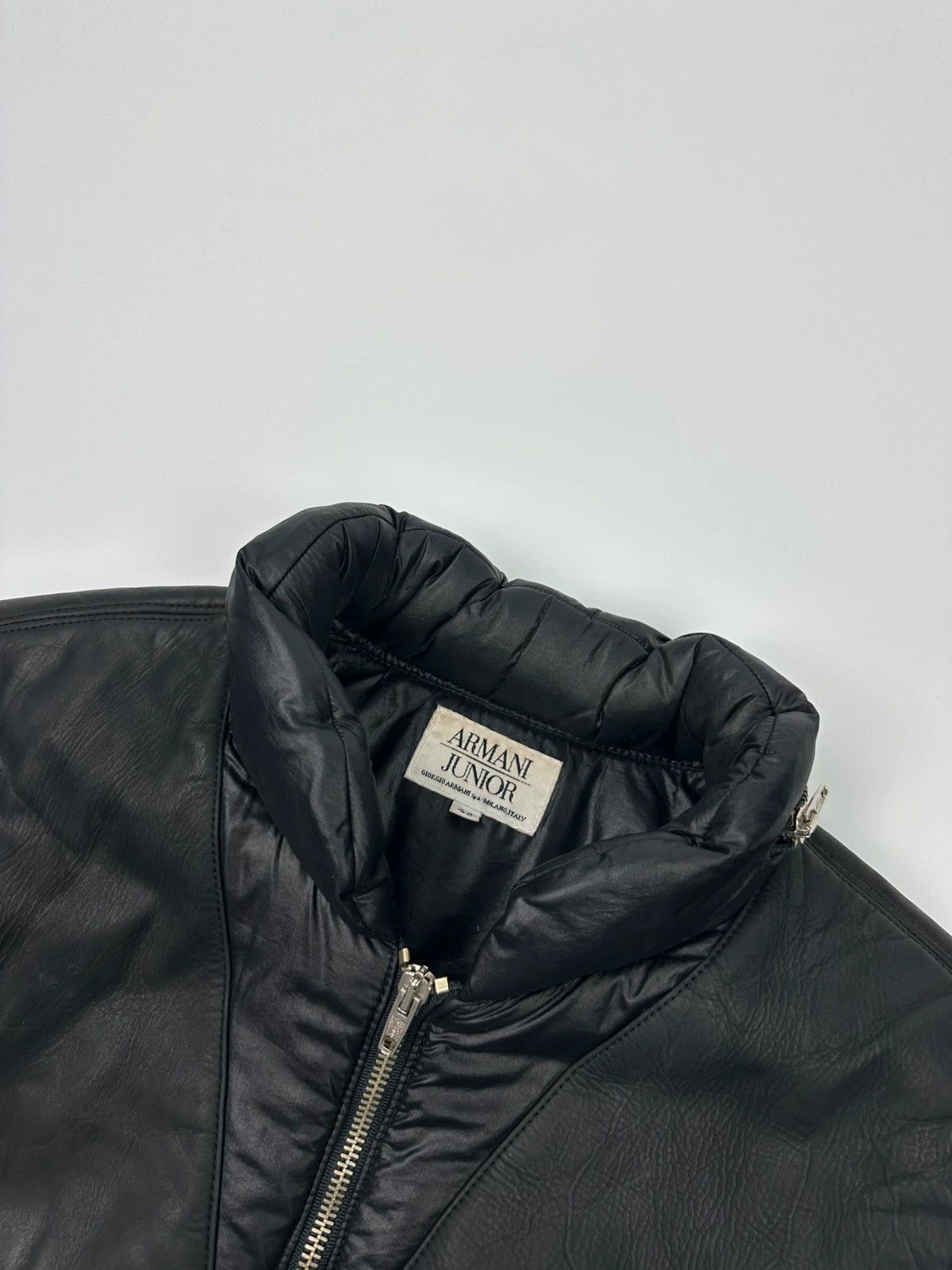 Armani Armani 90’s Black Leather & Nylon Puffer Bomber Jacket Size US M / EU 48-50 / 2 - 4 Thumbnail