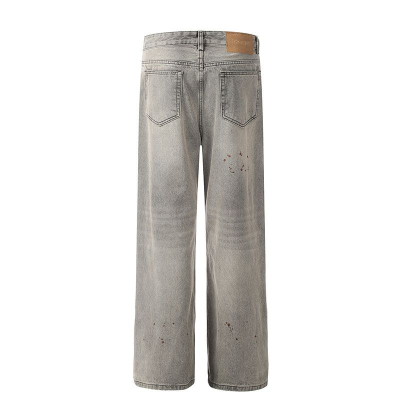 Vintage American retro straight-leg splatter paint wide-leg jeans Size US 32 / EU 48 - 2 Thumbnail