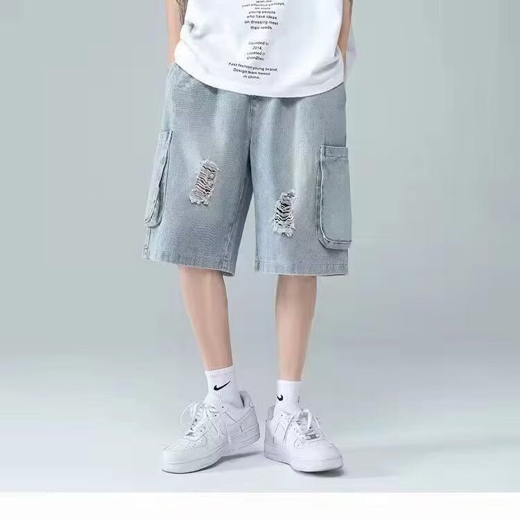 Japanese Brand × Jean Retro loose high street ripped denim shorts Size US 32 / EU 48 - 1 Thumbnail