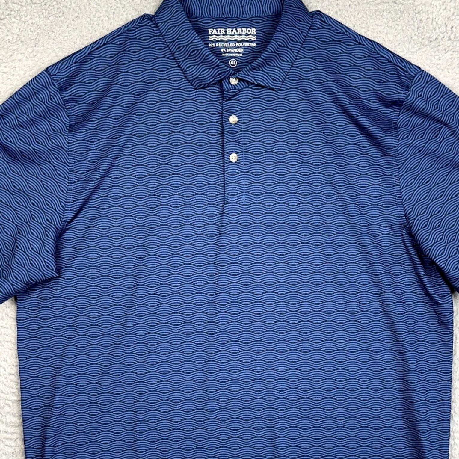 Vintage Fair Harbor Polo Shirt Mens XL Blue Wave Geometric Stretch Moisture Wicking Golf Performance Short Sleeve Polo Shirt Mens XL Blue Size US XL / EU 56 / 4 - 2 Thumbnail