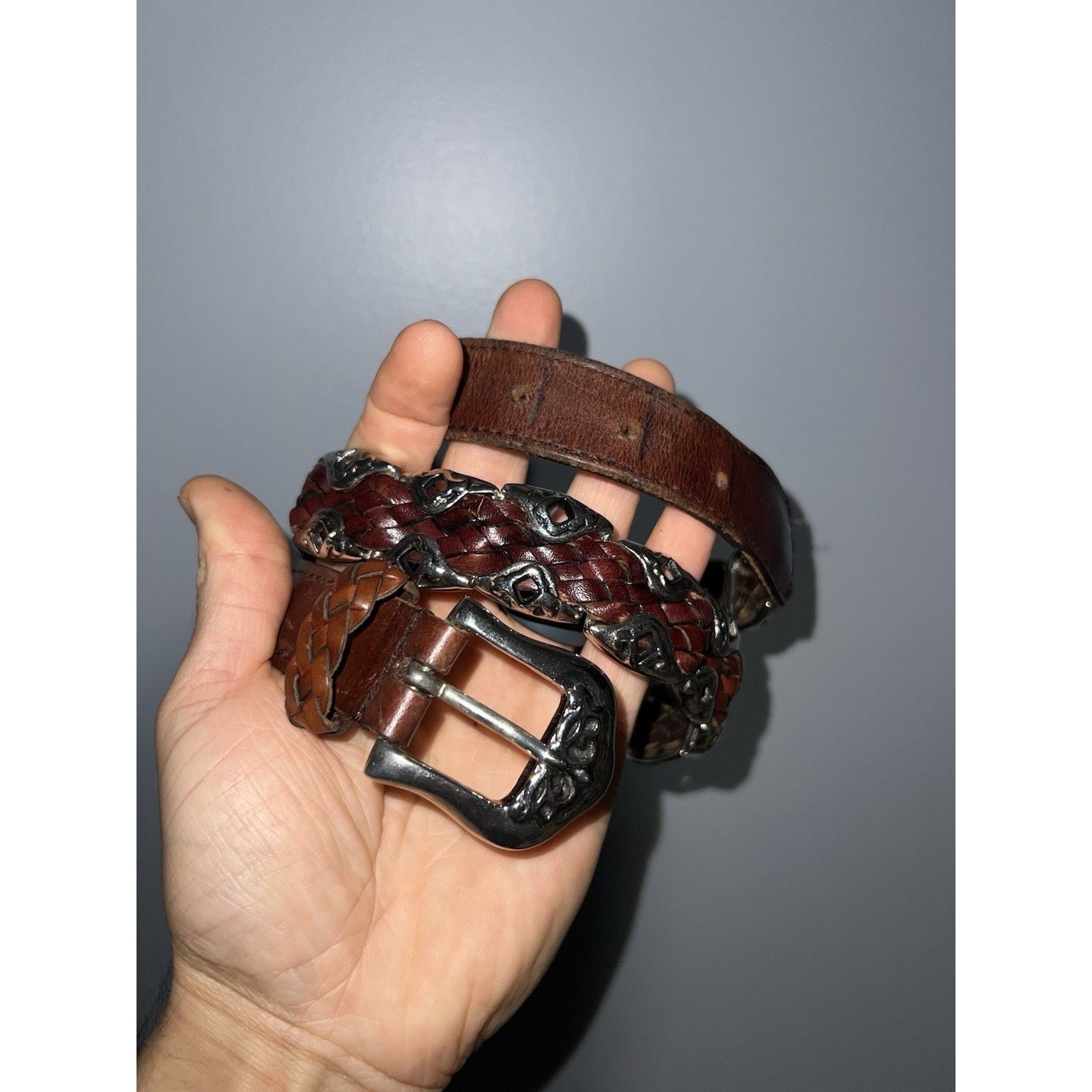 Tribal Streetwear Capezio S/M Belt Woven Leather and Silver Brass Link Brown Size ONE SIZE - 2 Thumbnail