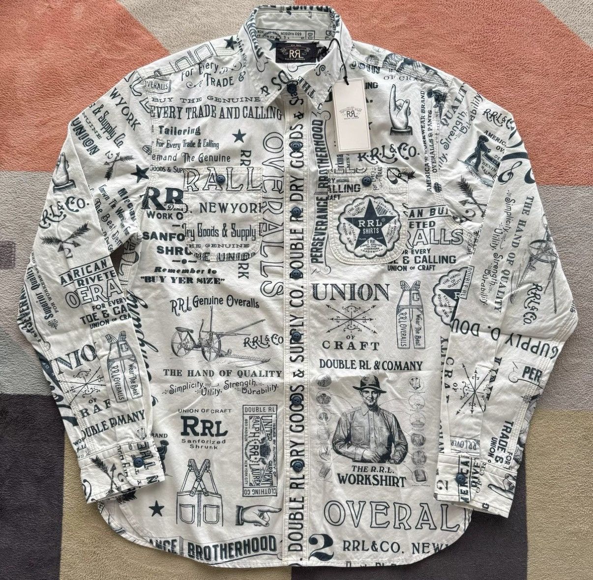 RRL Ralph Lauren RRL Ralph Lauren Double RL Vintage Print Work Shirt K22 Size US S / EU 44-46 / 1 - 1 Thumbnail